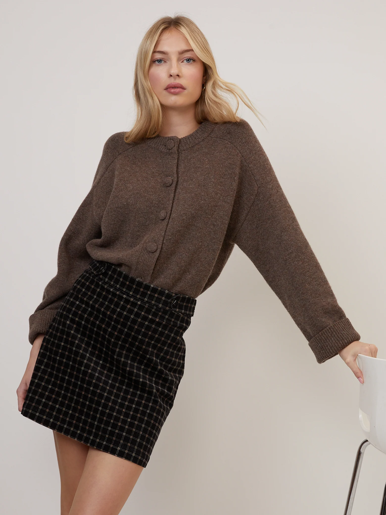 Black Cord Check Mini Skirt - Image 2