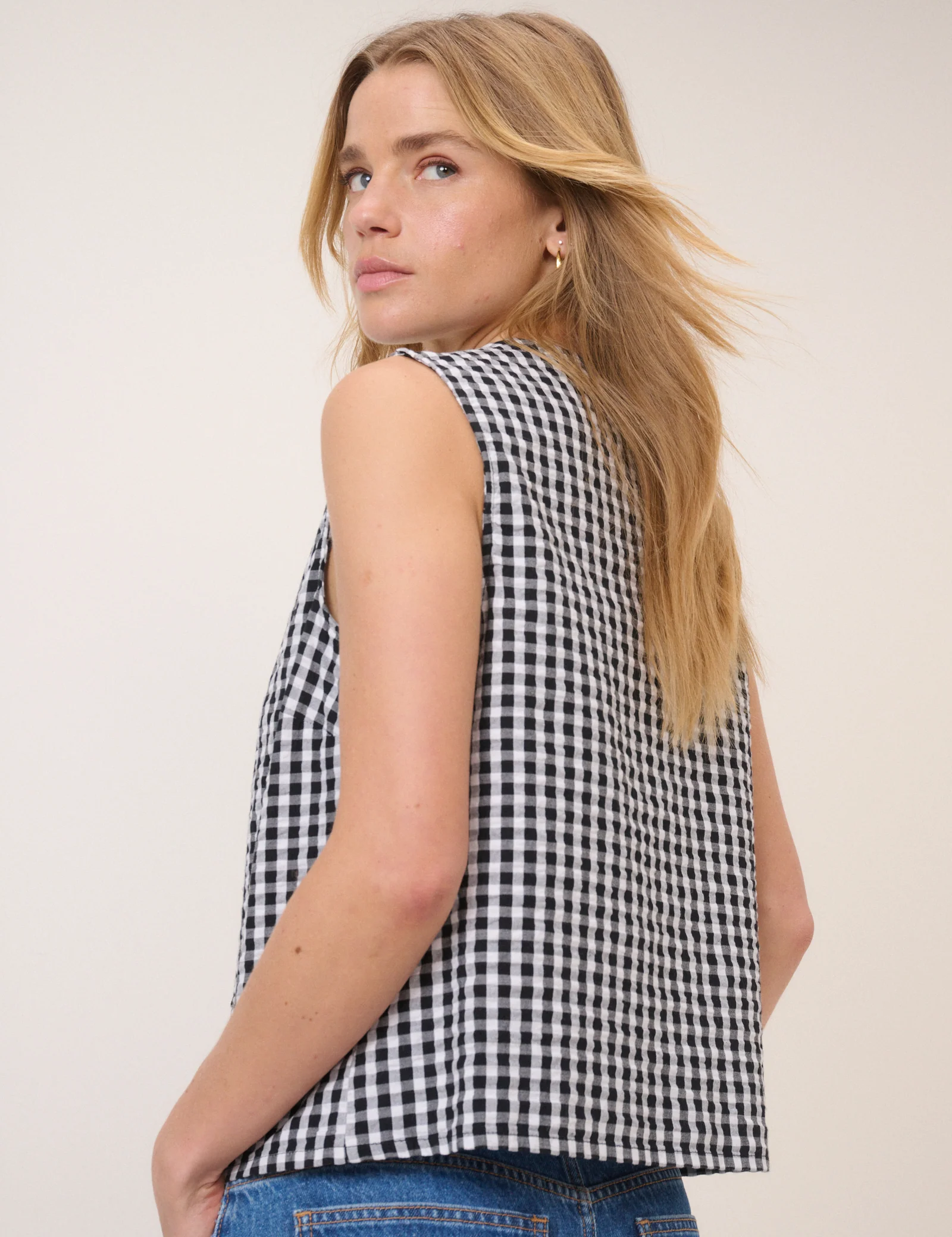 Black Gingham Tie Front Top - Image 5