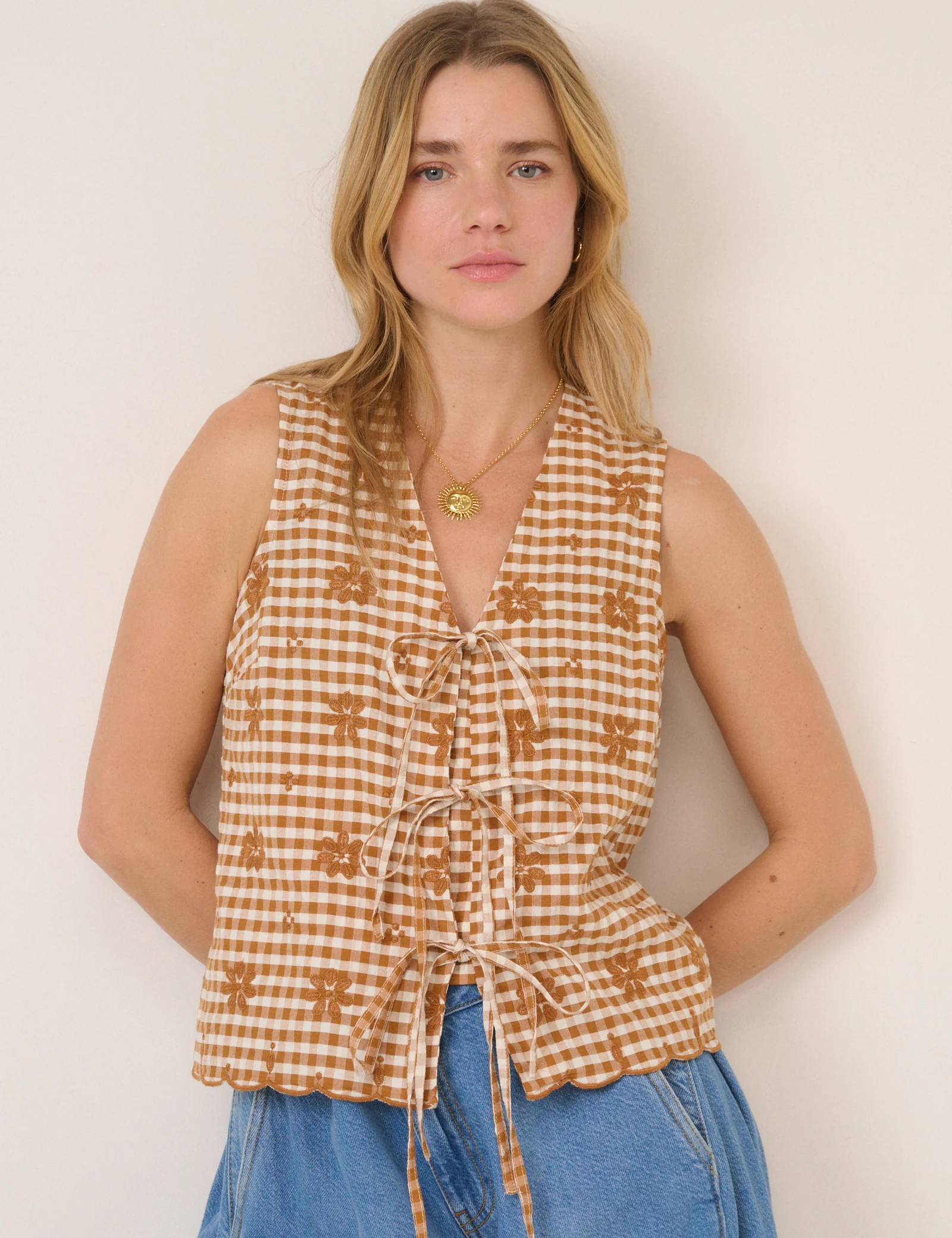 Orange Gingham Floral Swing Top