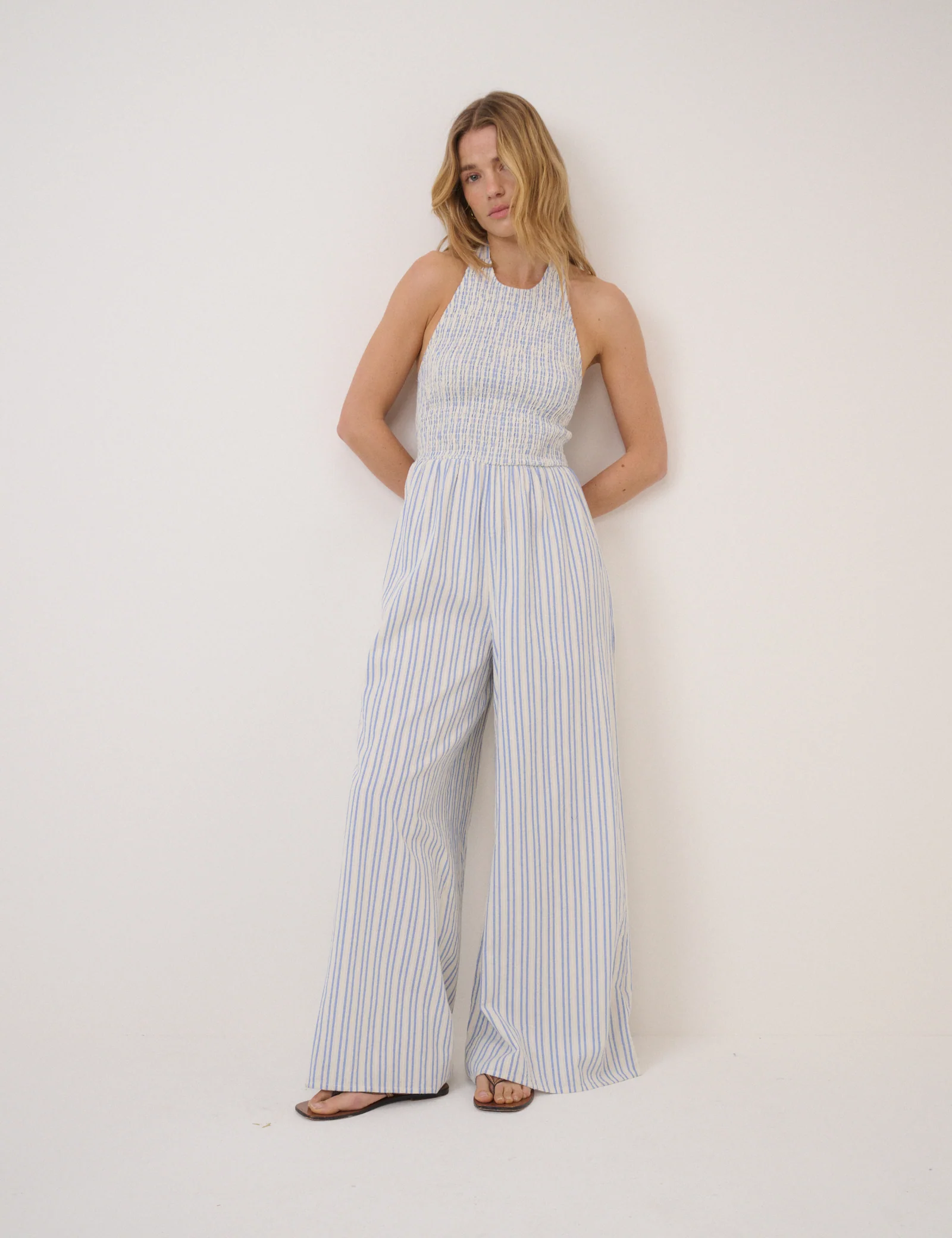 Blue Pinstripe Halter Neck Tizzy Jumpsuit