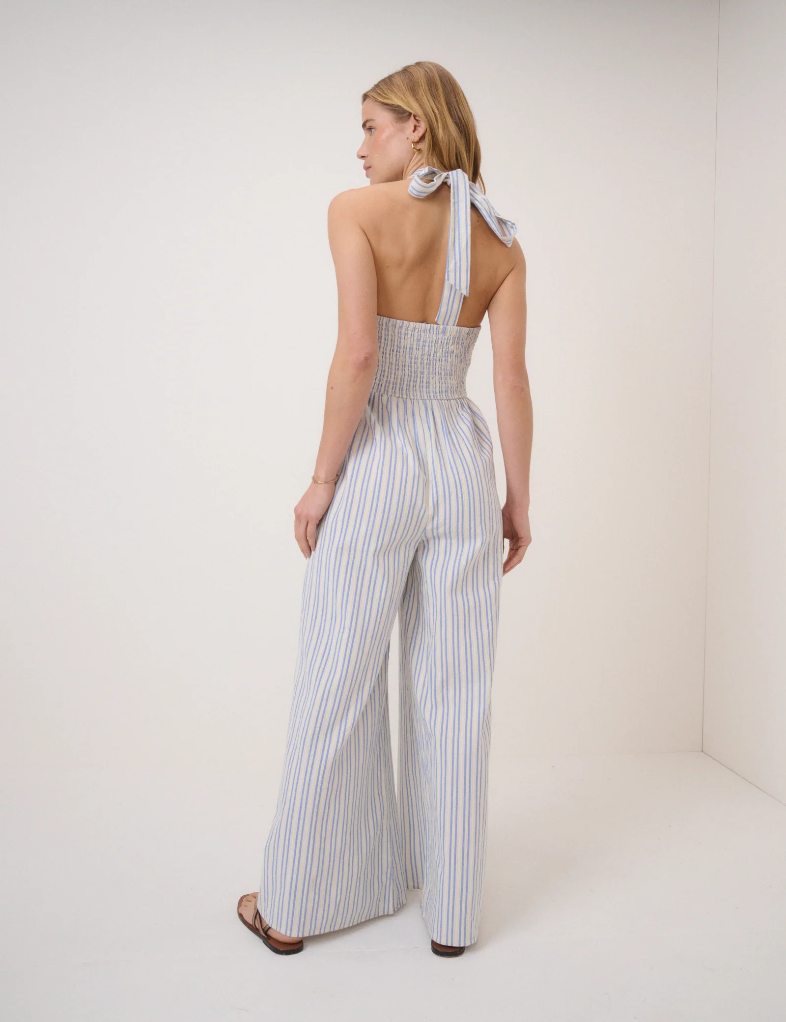 Blue Pinstripe Halter Neck Tizzy Jumpsuit - Image 5