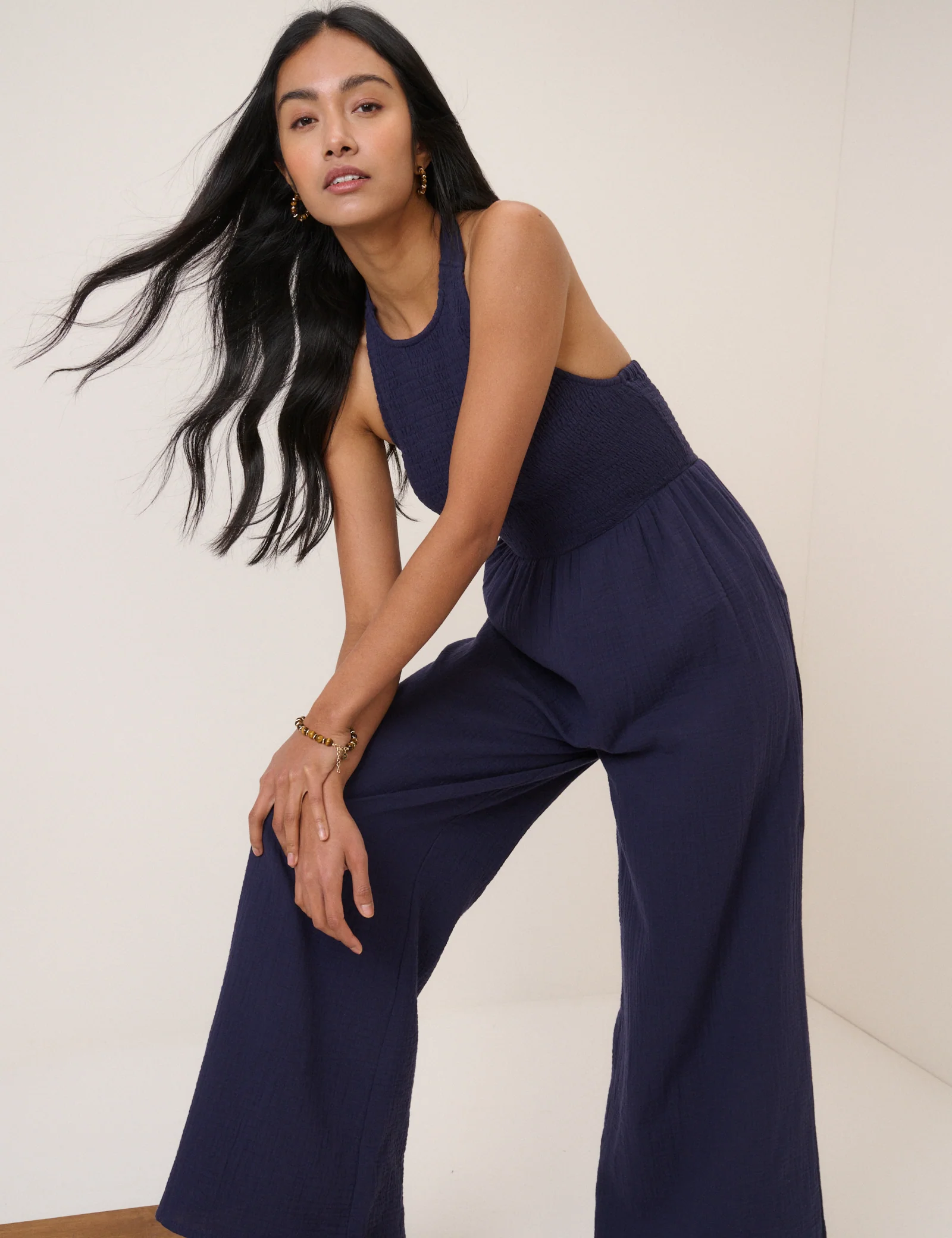 Navy Halter Neck Tizzy Jumpsuit - Image 3