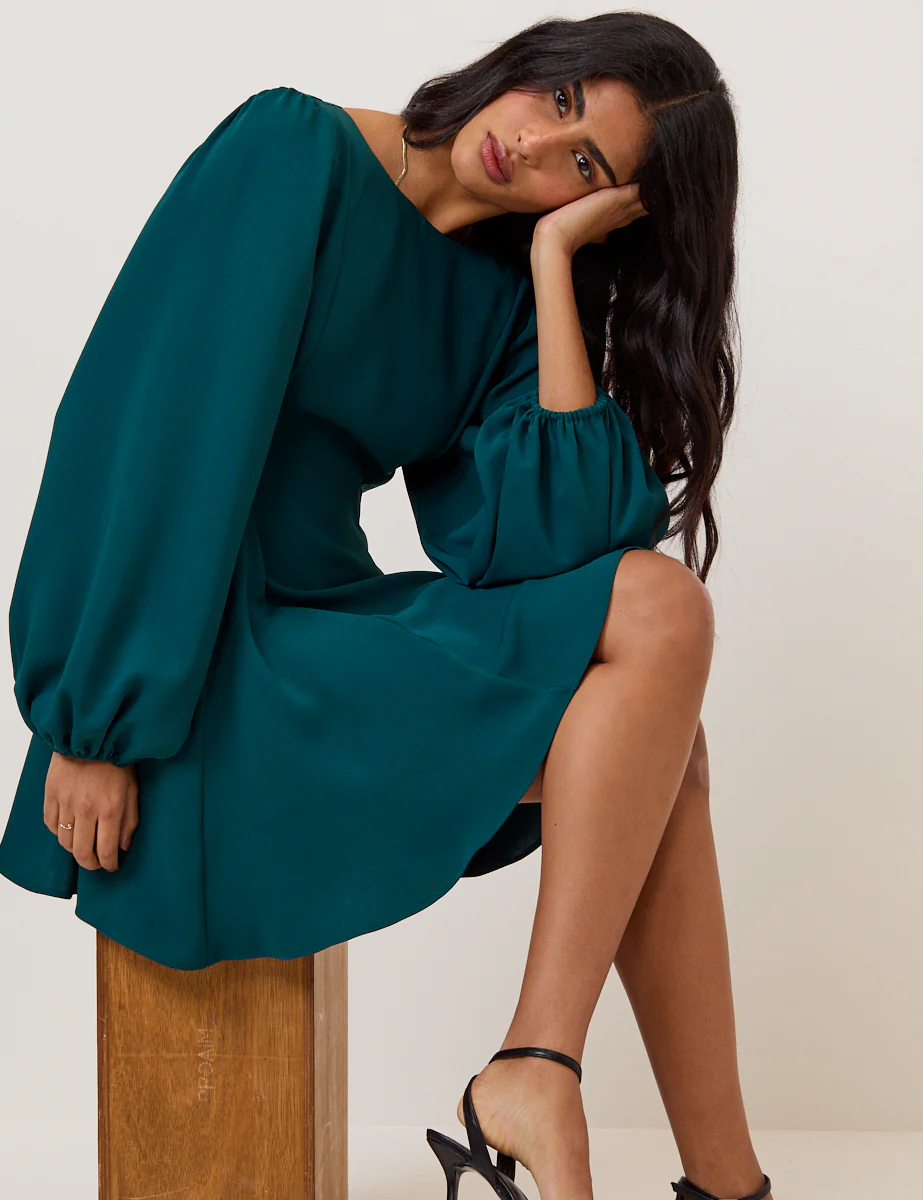 Turquoise Balloon Sleeve Ava Mini Dress - Image 3