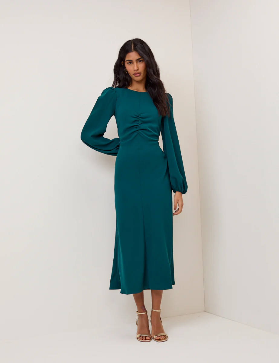 Turquoise Green Balloon Sleeve Blair Midi Dress - Image 4