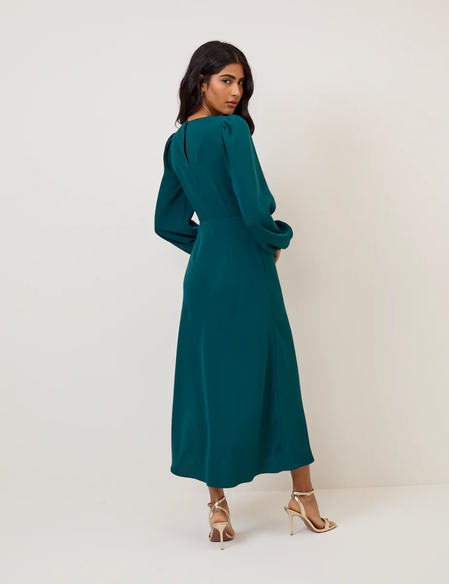 Turquoise Green Balloon Sleeve Blair Midi Dress - Image 5