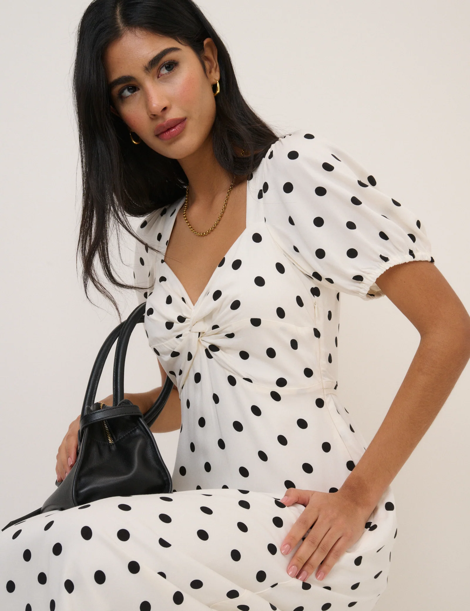 White Polka Dot Tyla Midi Dress - Image 2