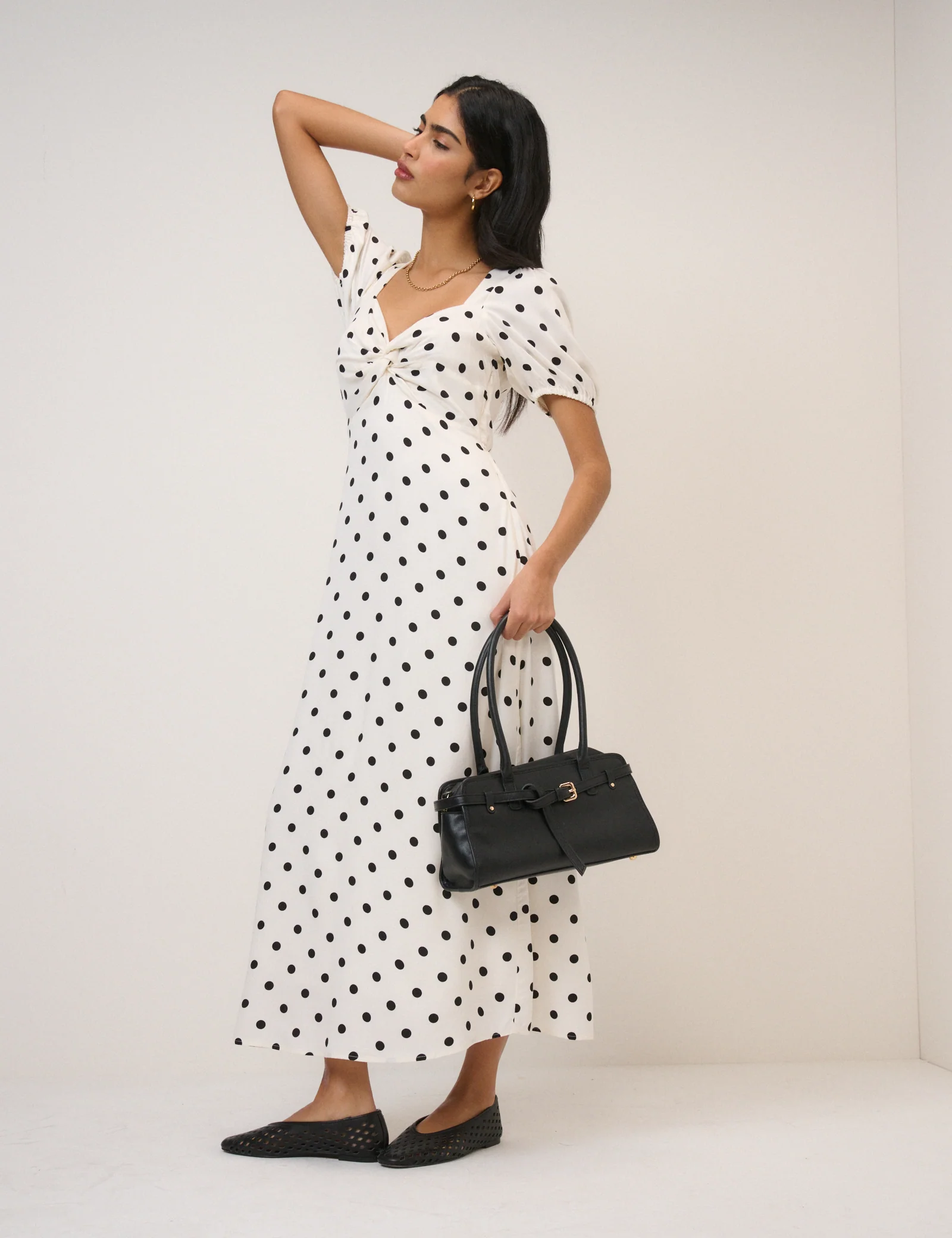 White Polka Dot Tyla Midi Dress - Image 5