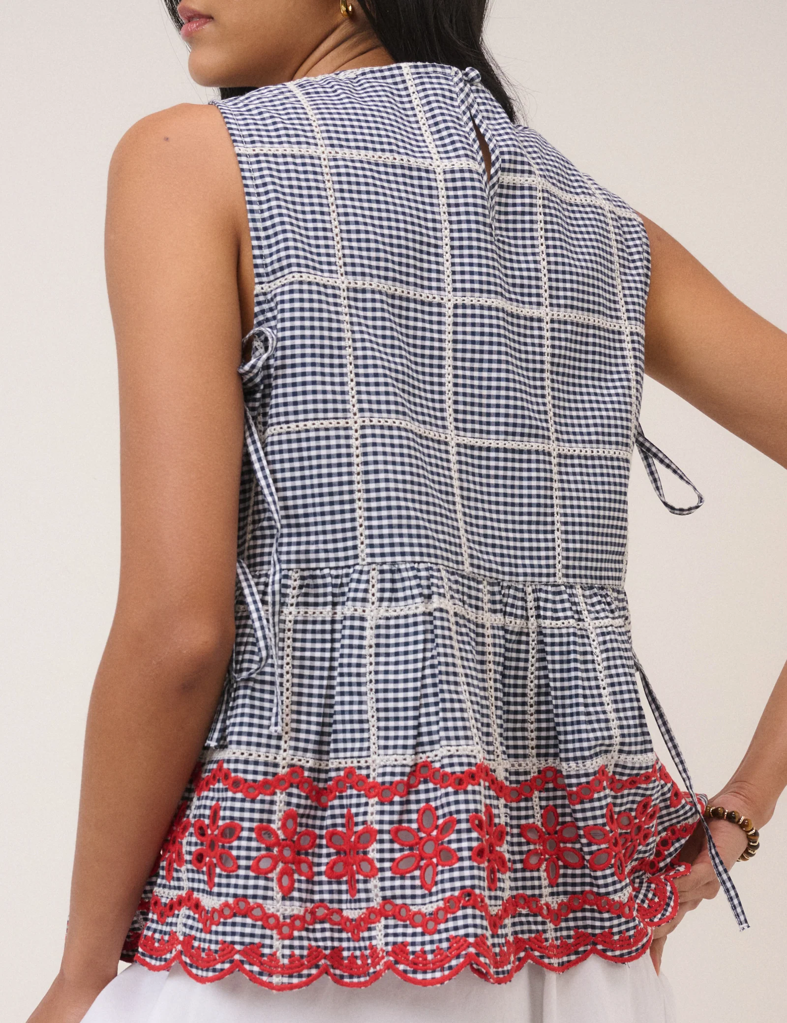 Black Gingham Embroidered Top - Image 4
