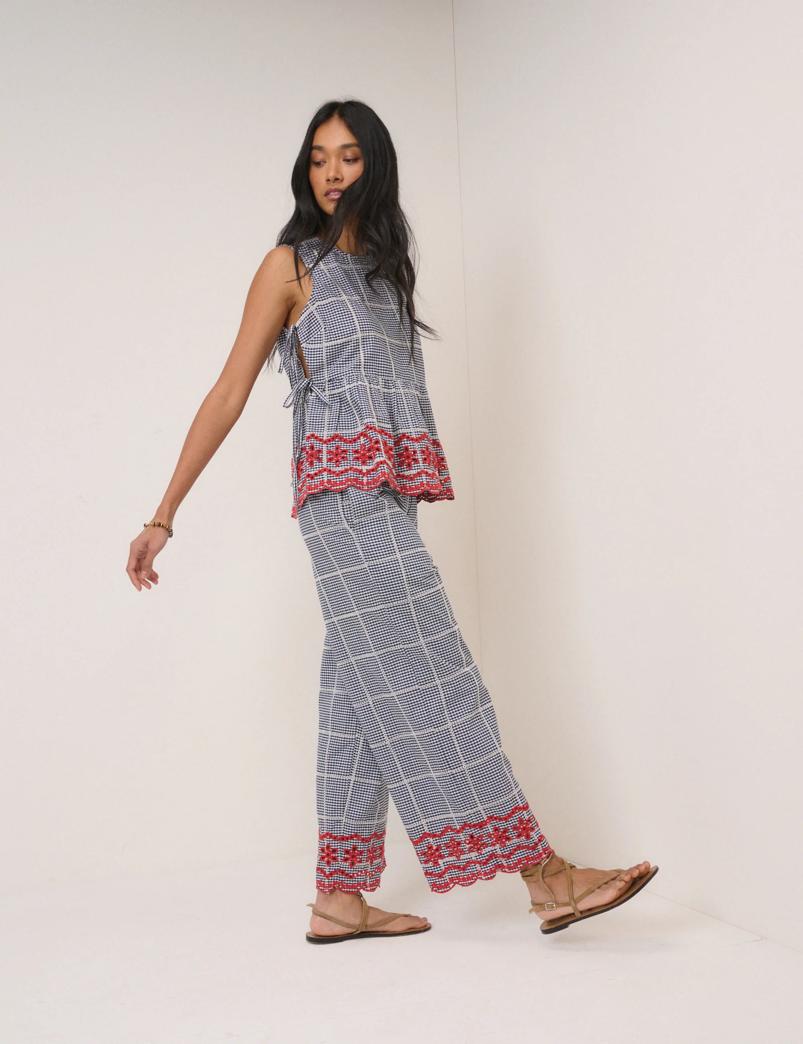 Black Gingham Embroidered Top - Image 5