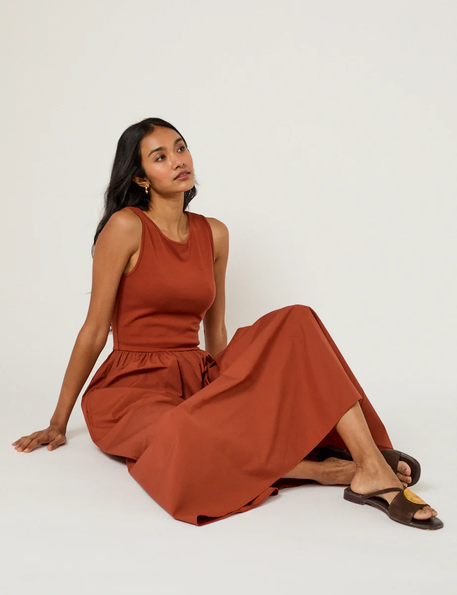 Burnt Orange Sleeveless Vera Midi Dress