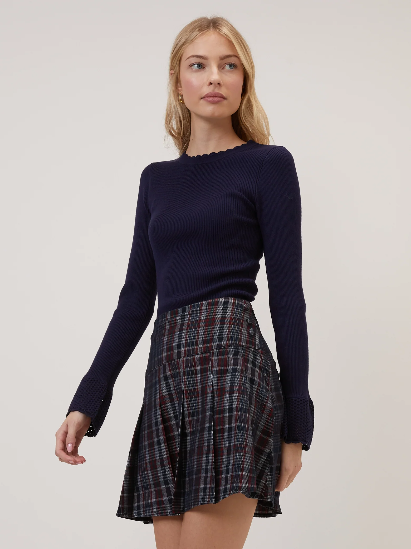 Navy And Red Tartan Mini Skirt - Image 2