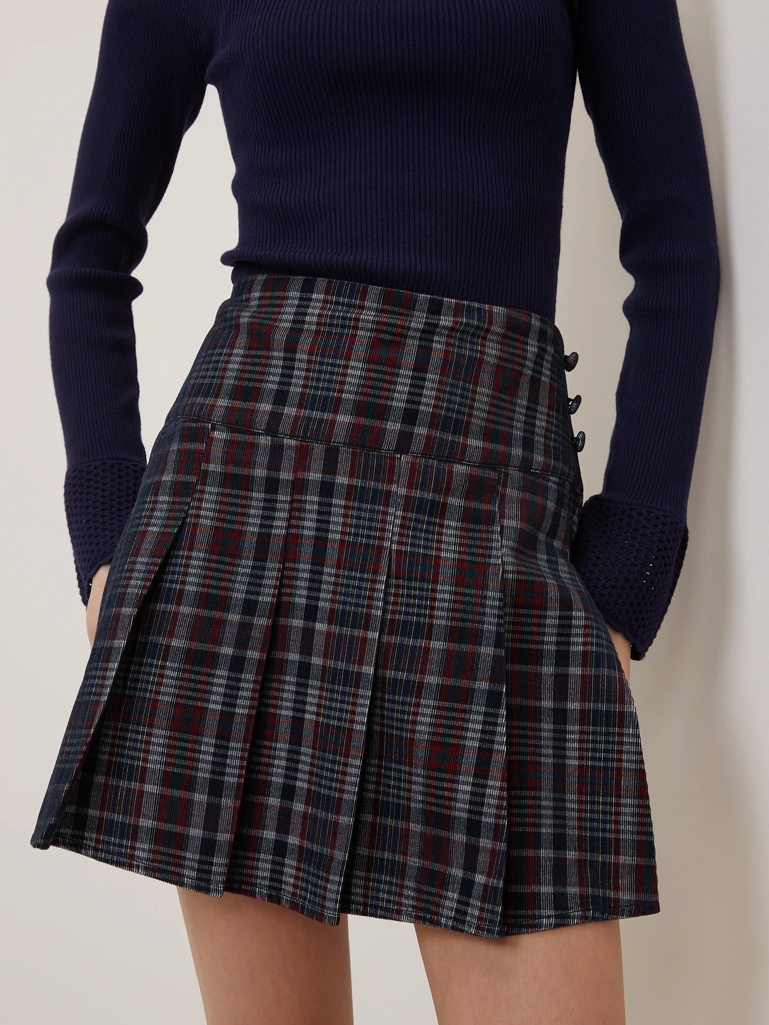 Navy And Red Tartan Mini Skirt - Image 4