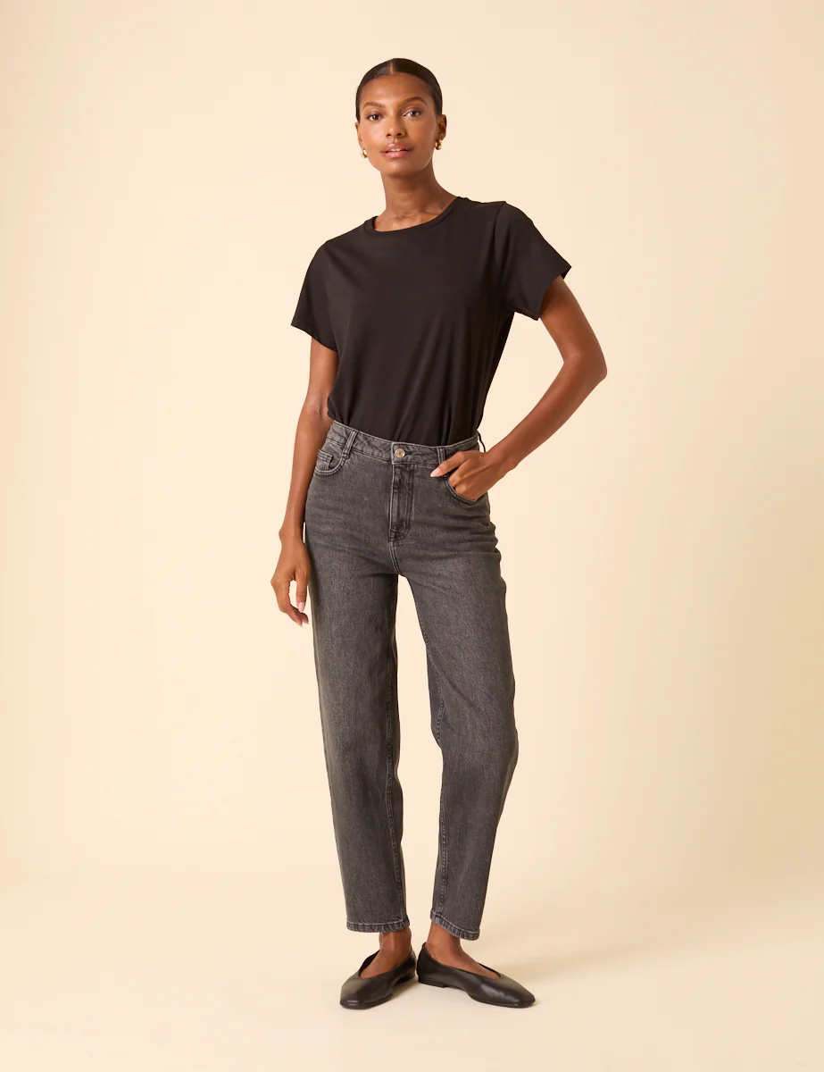 Washed Black Mid Rise Camden Tapered Jeans