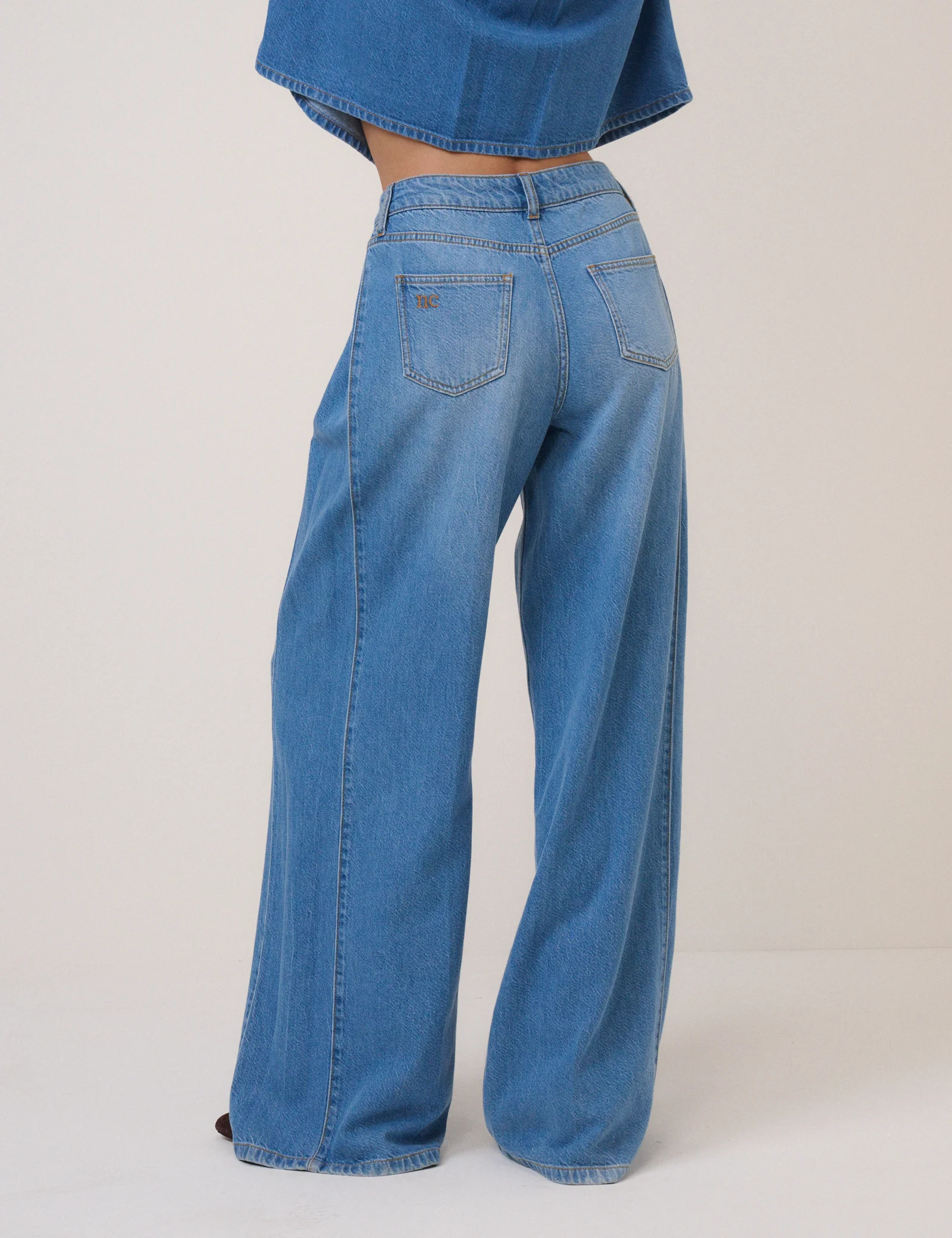 Blue Mid Rise Wide Leg Jeans - Image 5