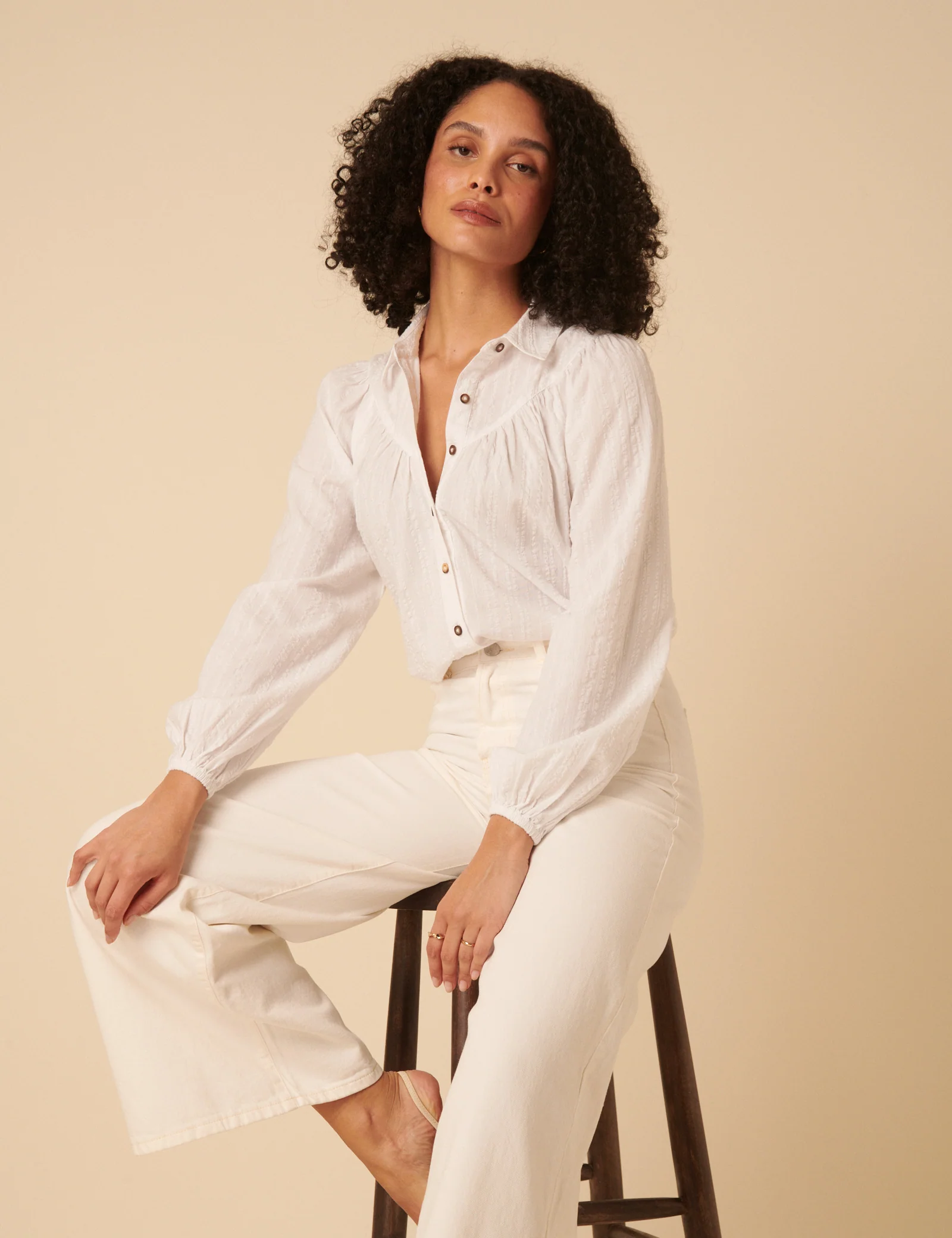 White Balloon Sleeve Blouse - Image 2