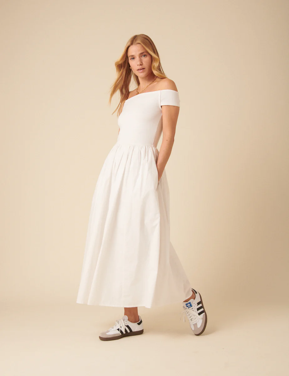 White Bardot Midi Dress - Image 3