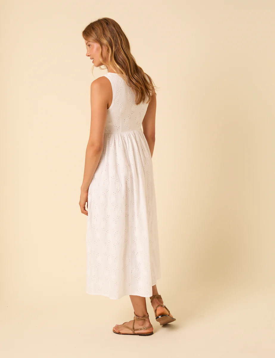 White Broderie Anglaise Drop Waist Cora Midi Dress - Image 4