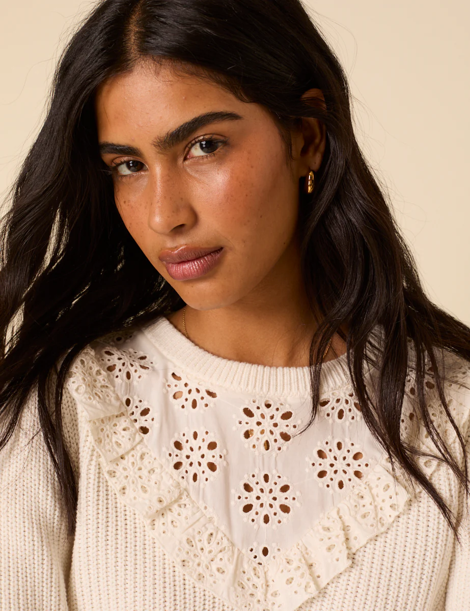 White Broderie Knitted Jumper - Image 2