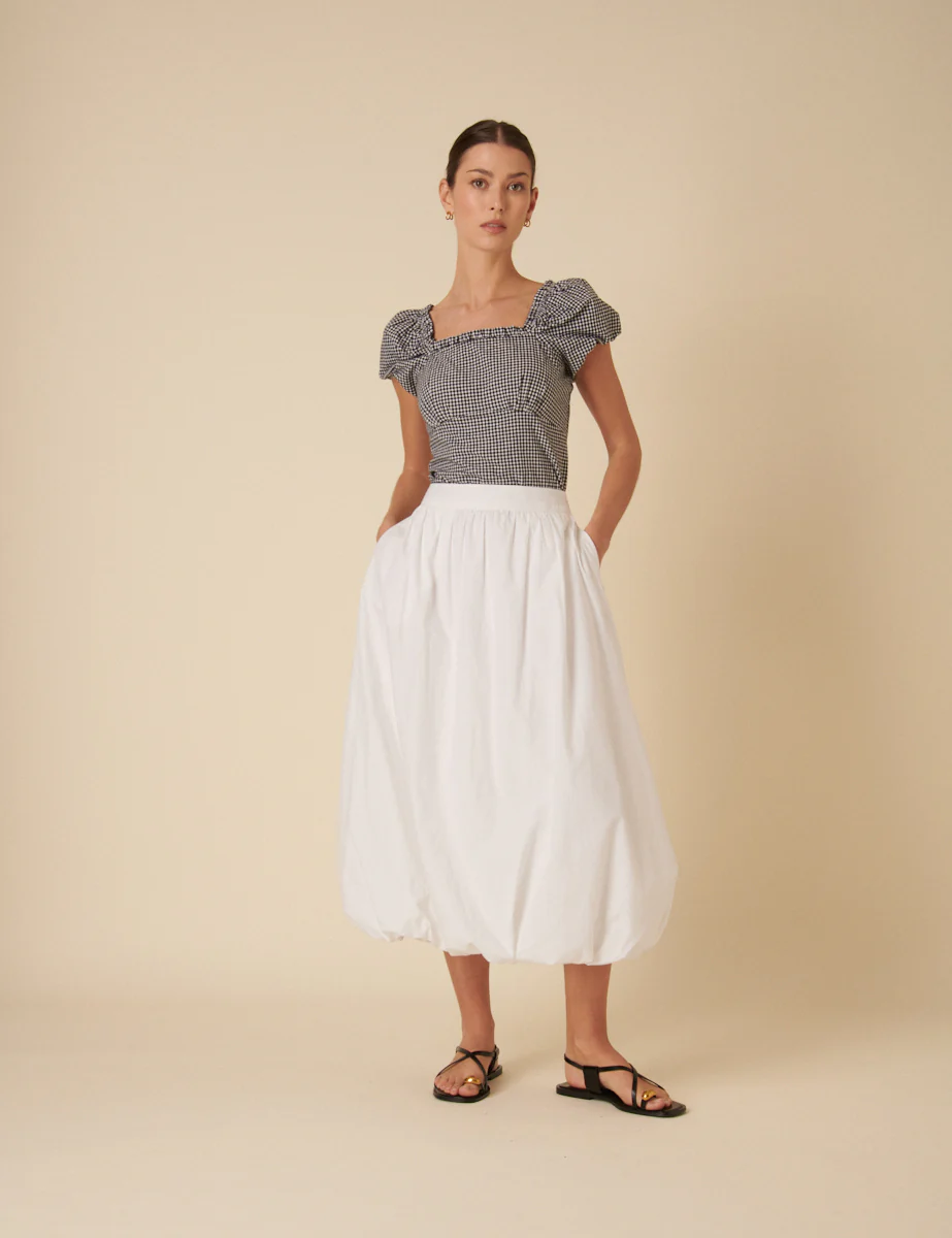 White Bubble Hem Midi Skirt - Image 3