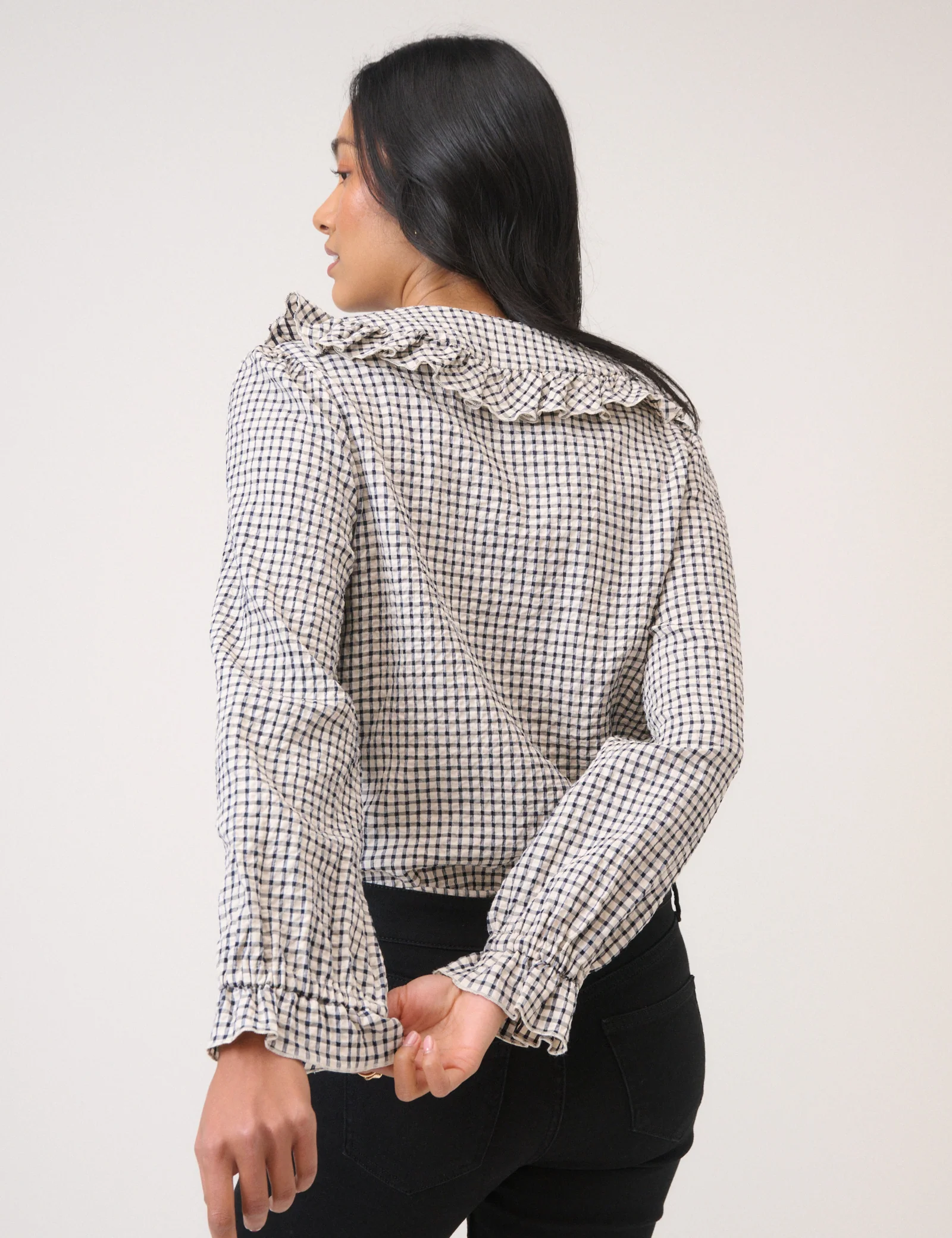 White Check Frill Collar Blouse - Image 4