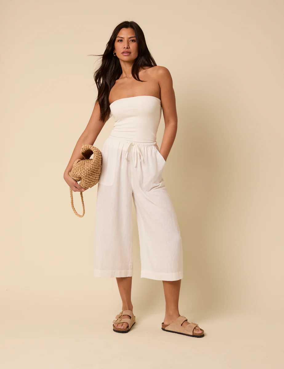 White Cropped Wide Leg Shona Trousers - Image 3