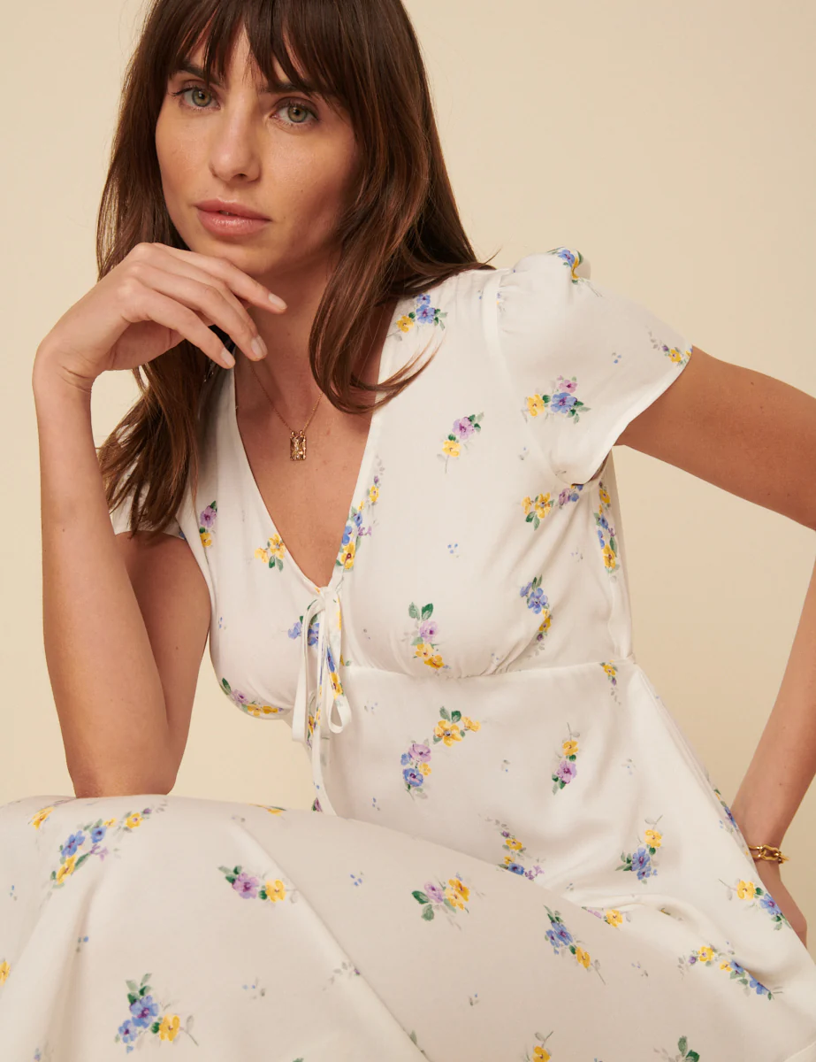 White Ditsy Floral Billie Midi Tea Dress - Image 2