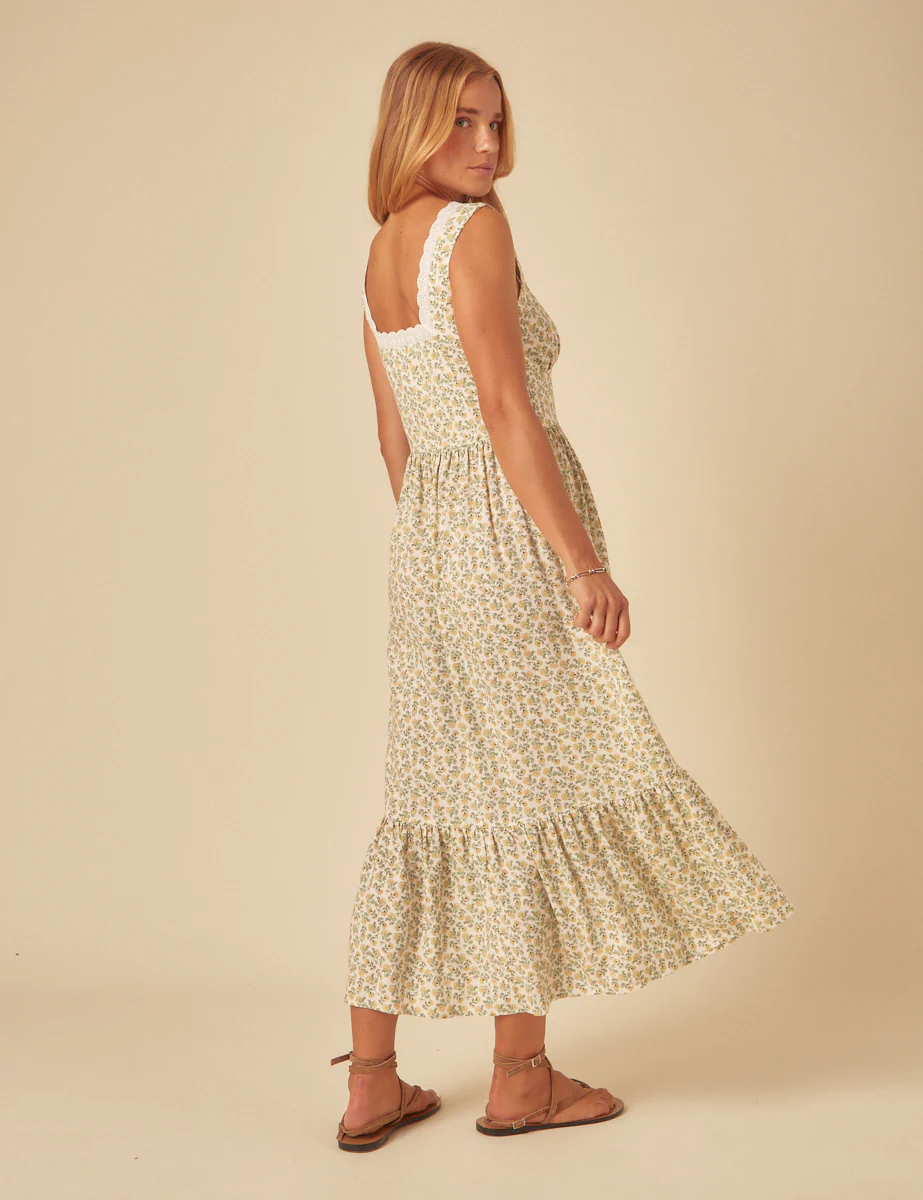 White Ditsy Floral Heather Midi Dress - Image 5