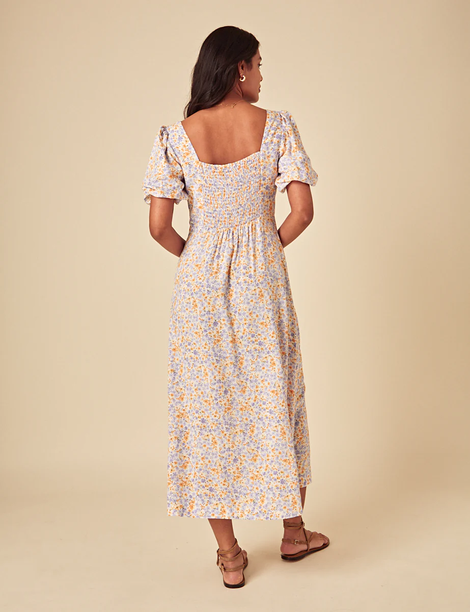 White Ditsy Floral Lara Midi Dress - Image 4