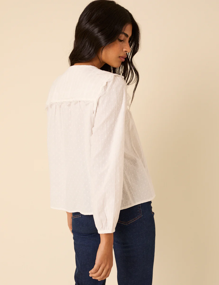 White Embroidered Peter Pan Collar Blouse - Image 5