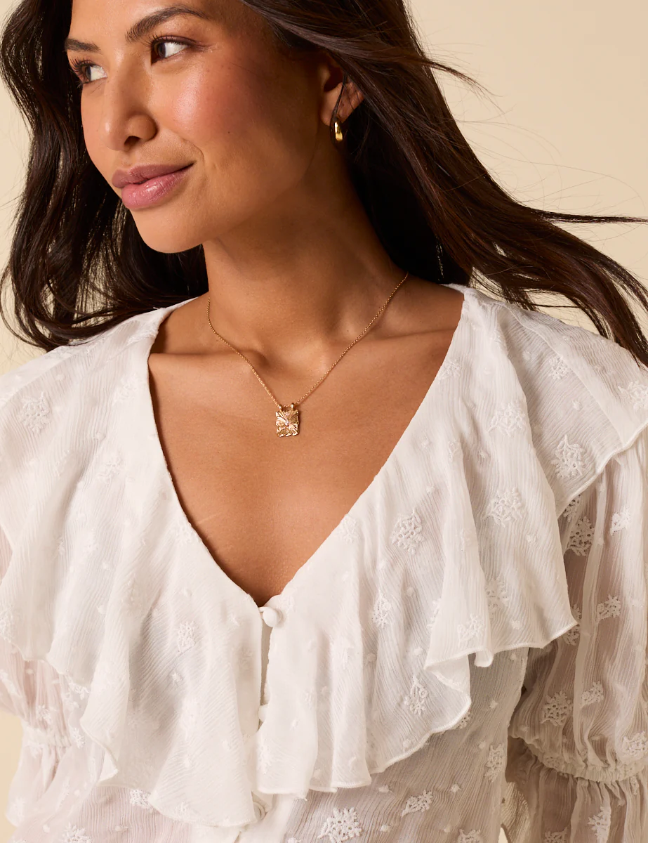 White Embroidered Frill Blouse - Image 3