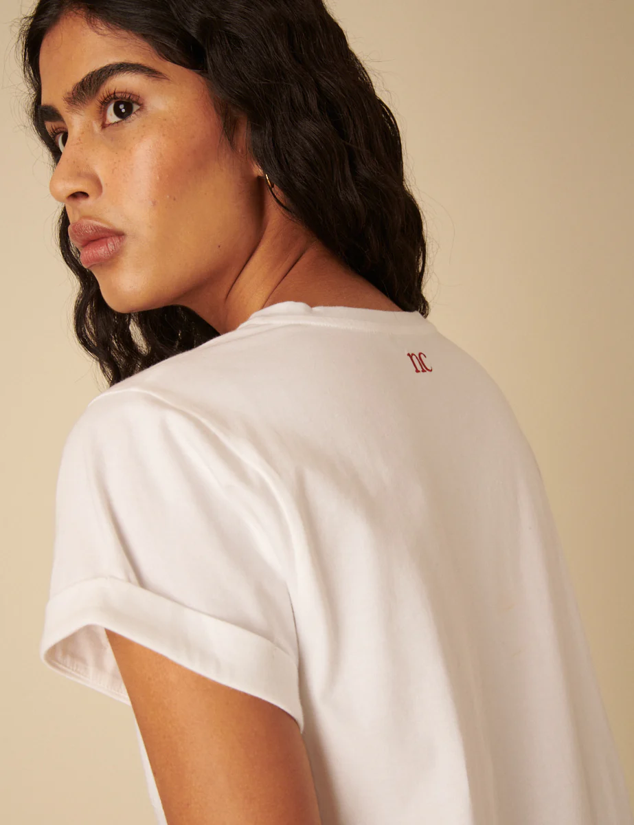 White Embroidered Heart T-Shirt - Image 4