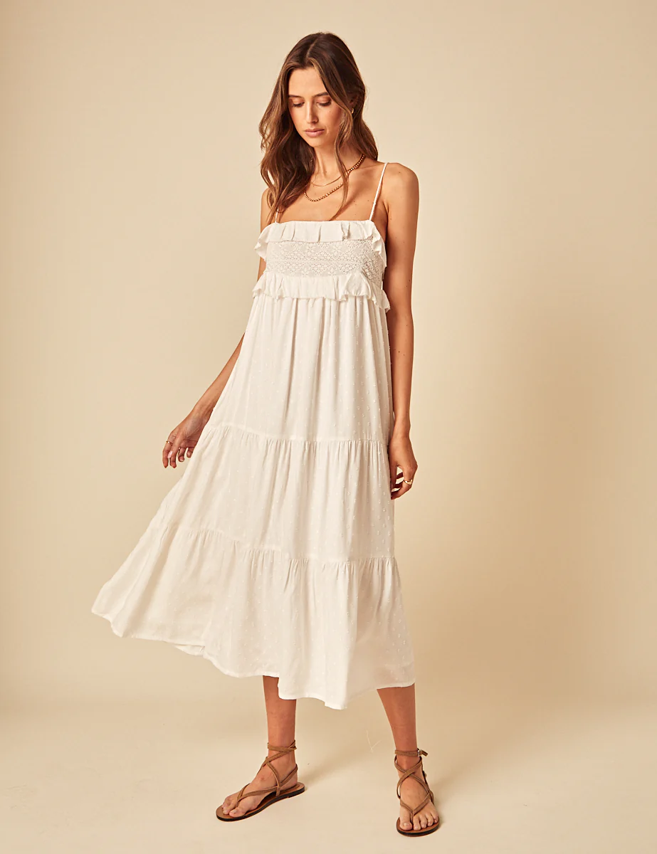 White Embroidered Tiered Florian Midi Dress - Image 2