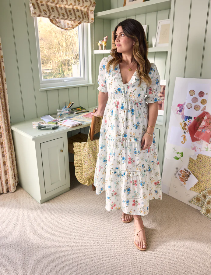 Elizabeth Scarlett White Floral Aurelia Midi Dress - Image 2