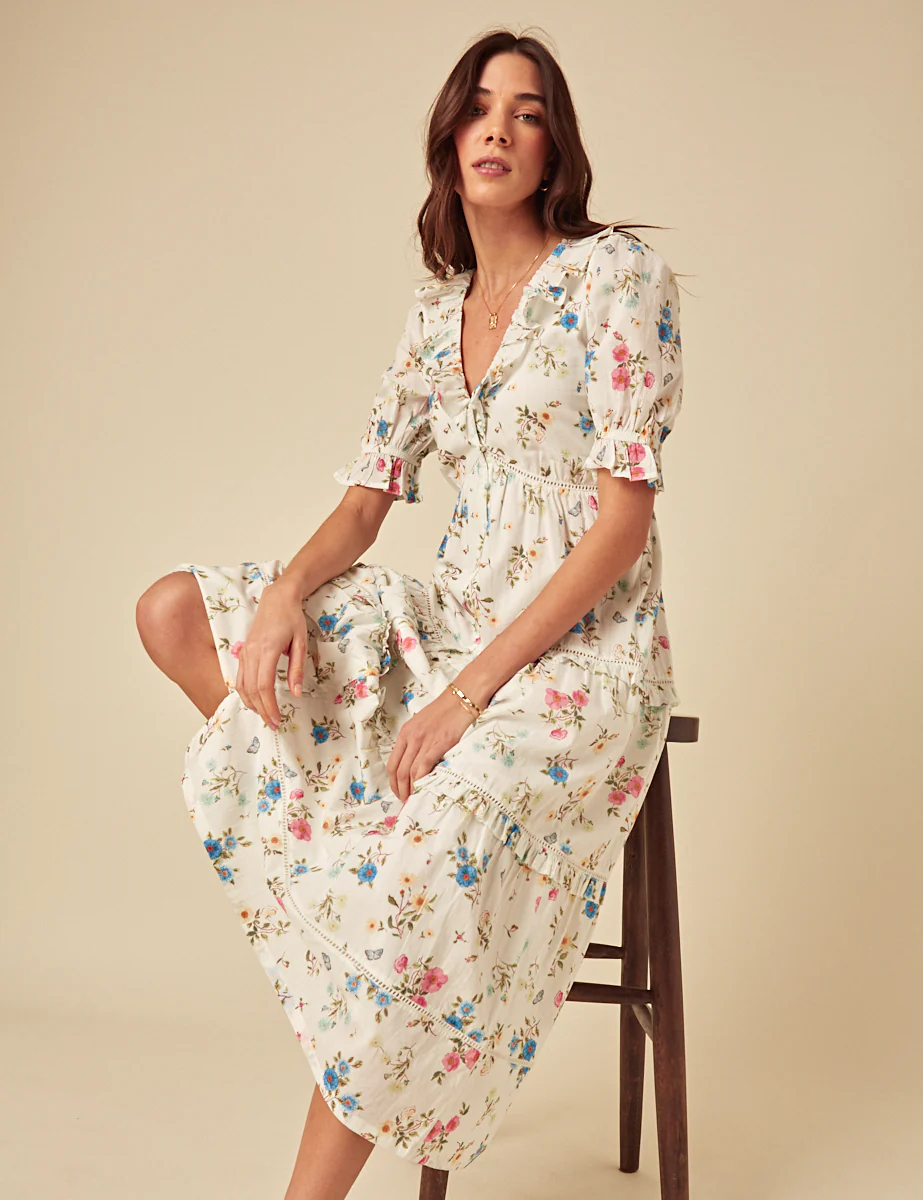 Elizabeth Scarlett White Floral Aurelia Midi Dress - Image 3