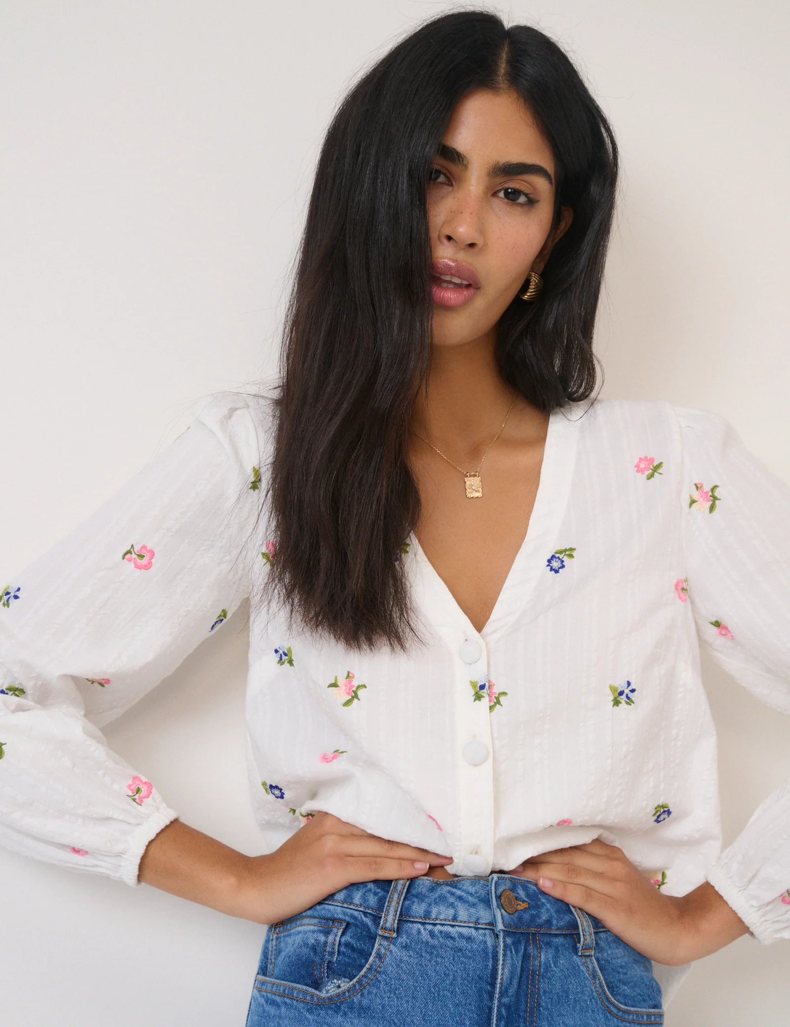White Floral Embroidered Blouse - Image 4