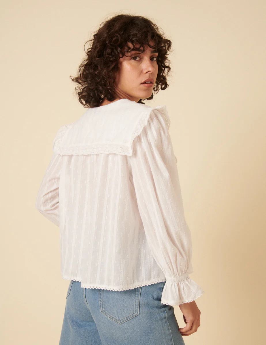 White Floral Embroidered Blouse - Image 4