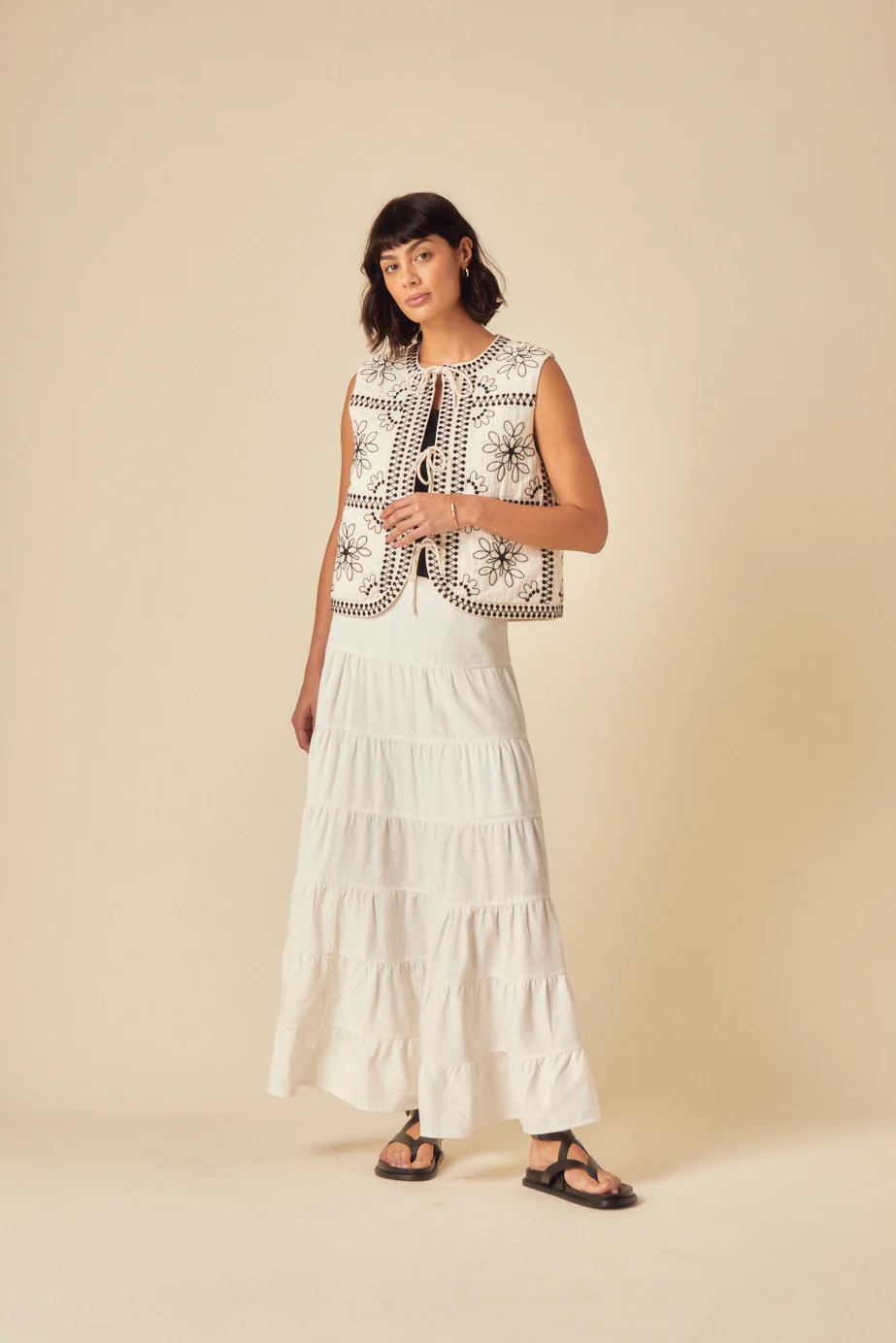 White Floral Embroidered Gilet - Image 2