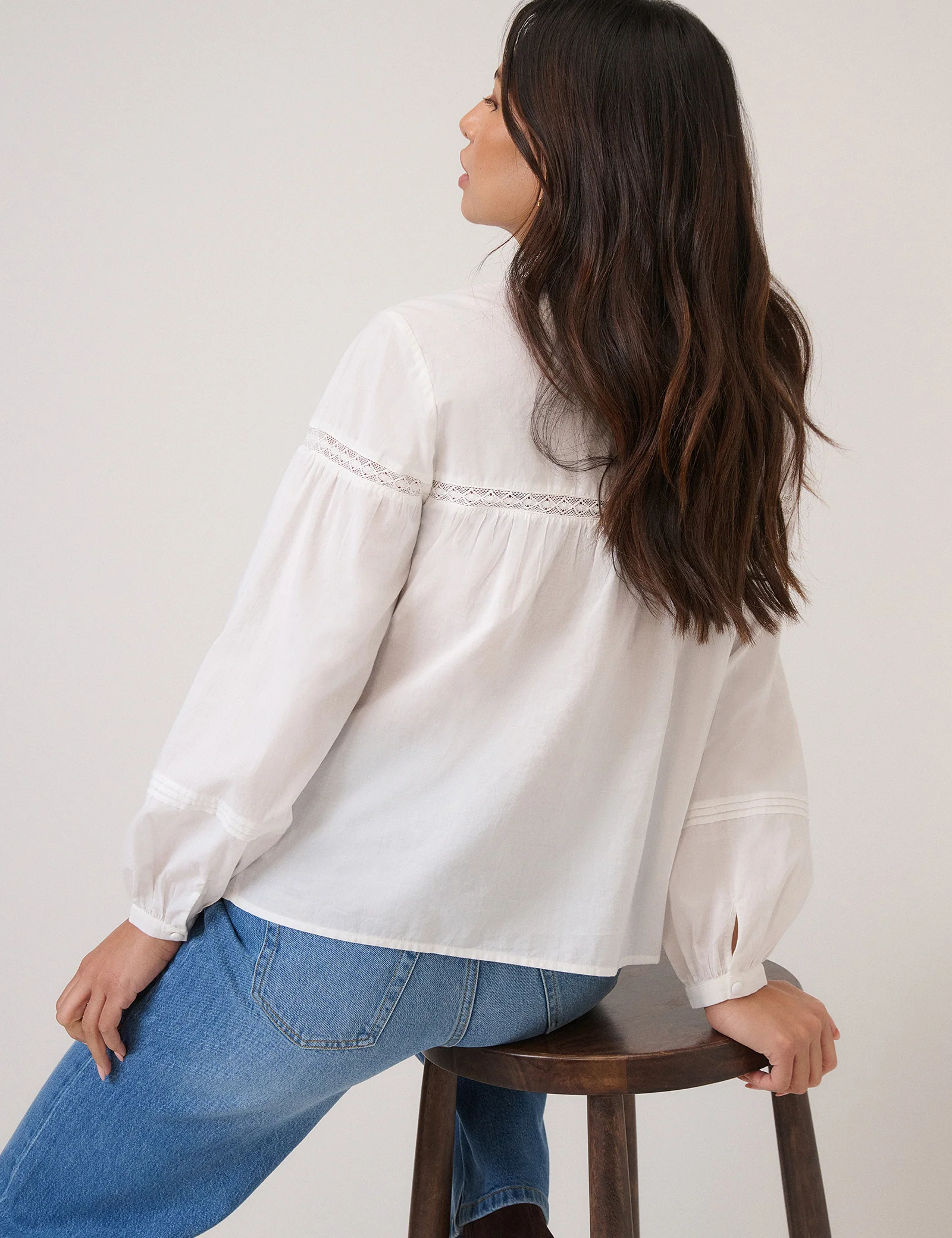 White Floral Embroidered High Neck Blouse - Image 6