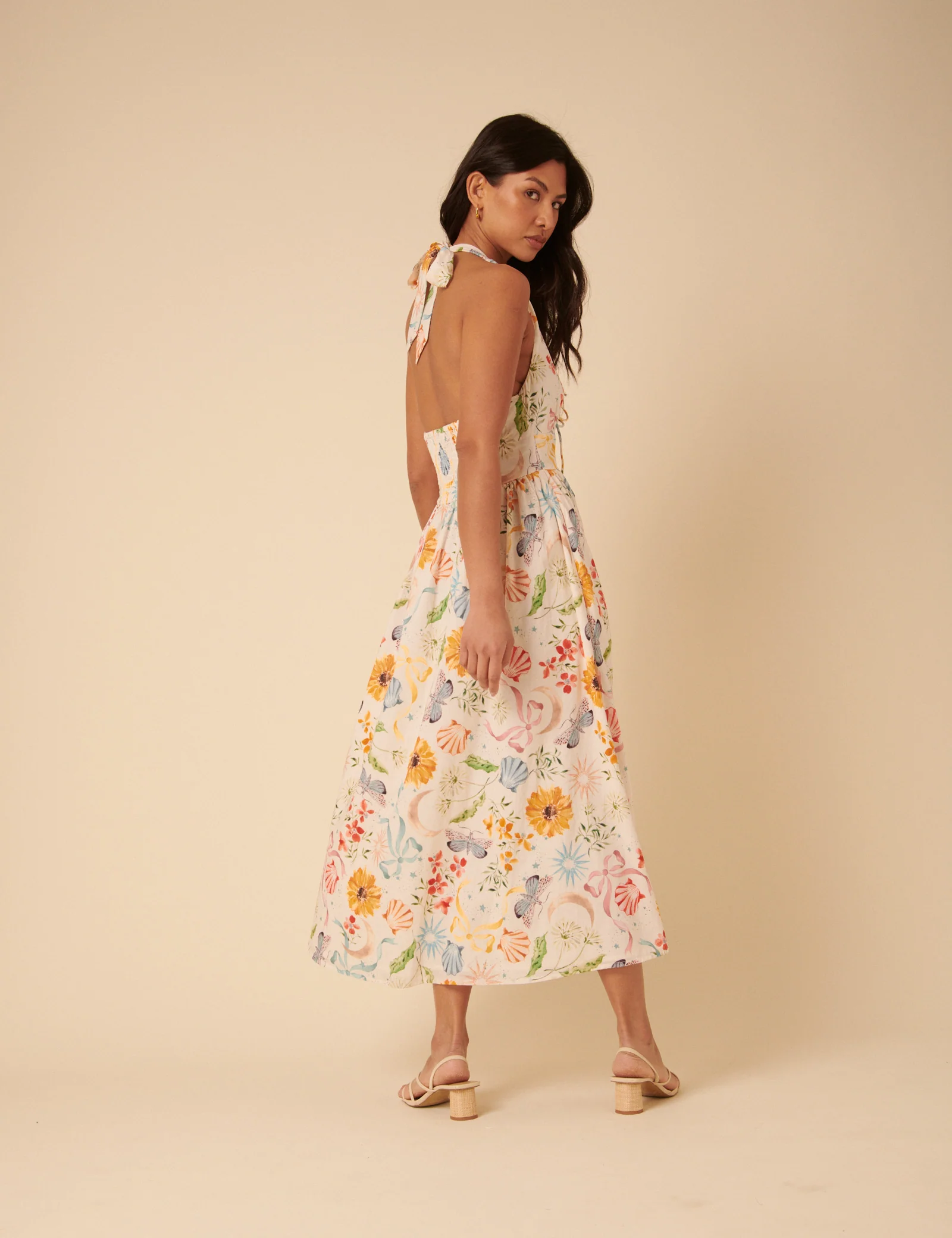 White Floral Halterneck Lilliana Midi Dress - Image 4