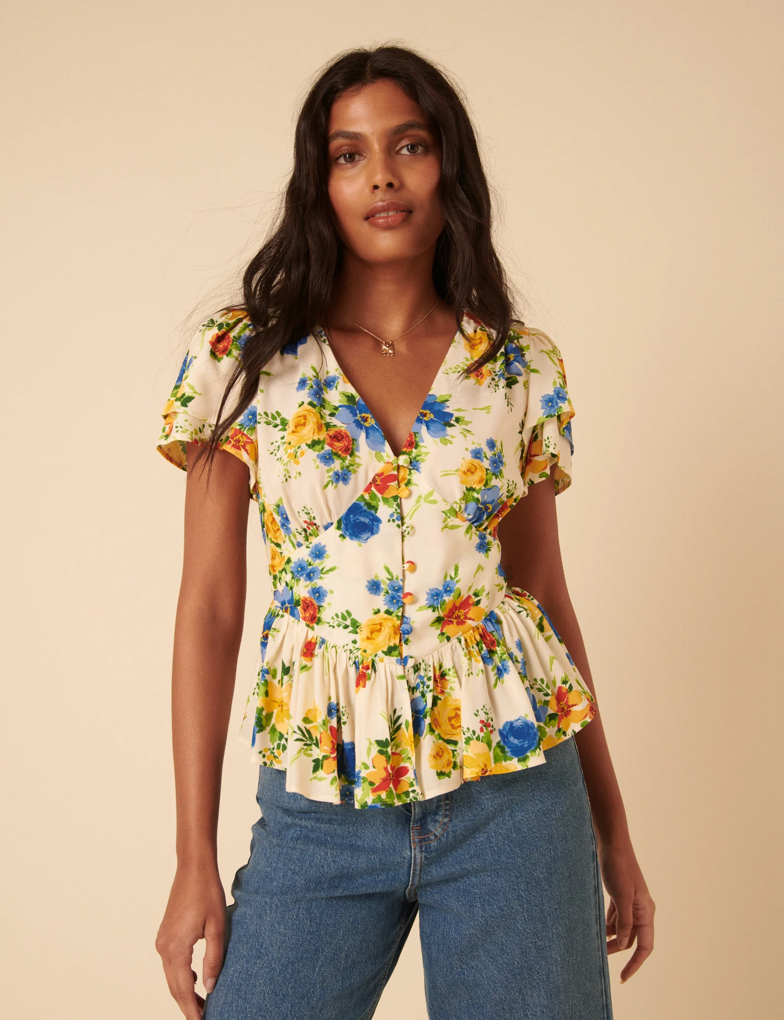 White Floral Peplum Top