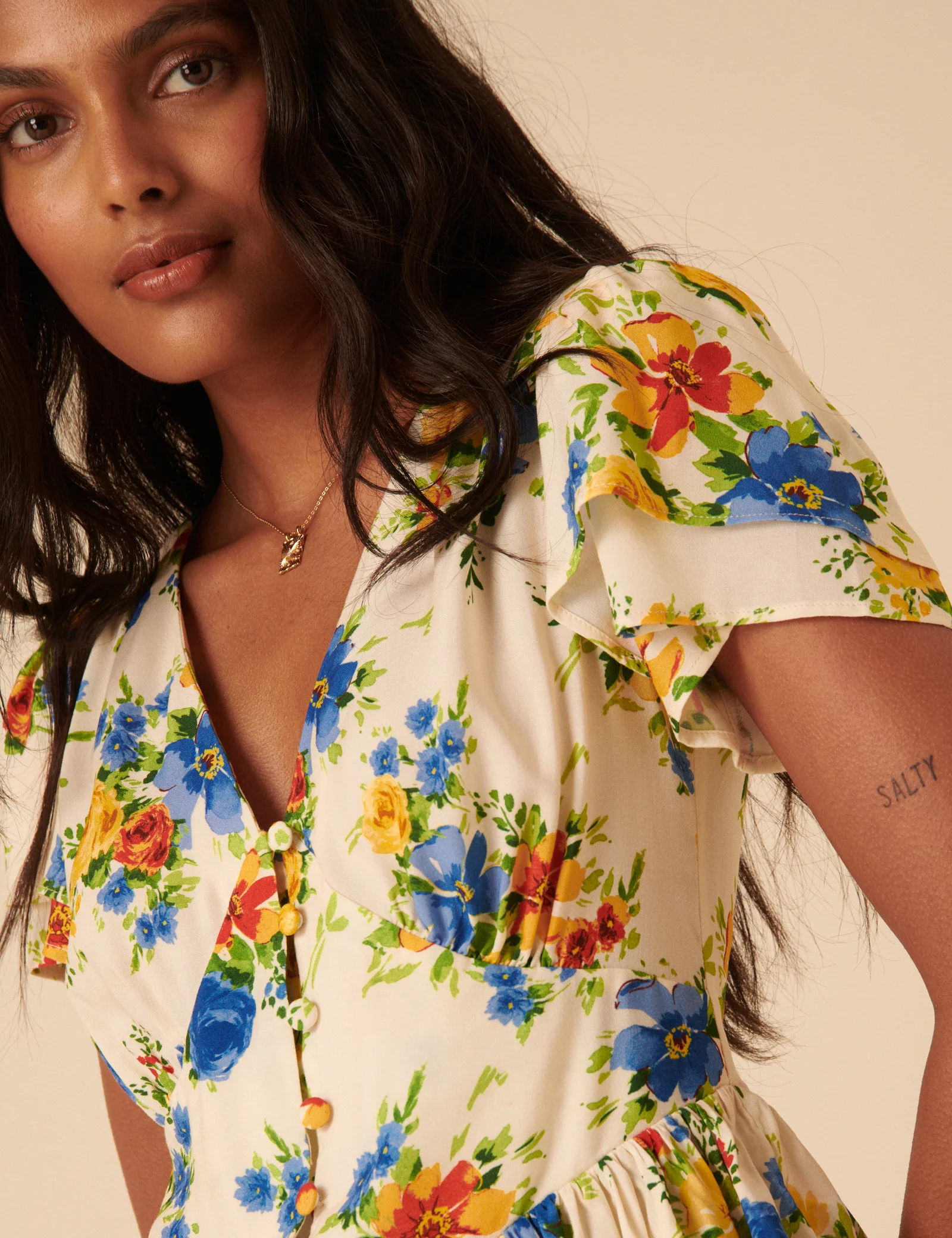 White Floral Peplum Top - Image 2
