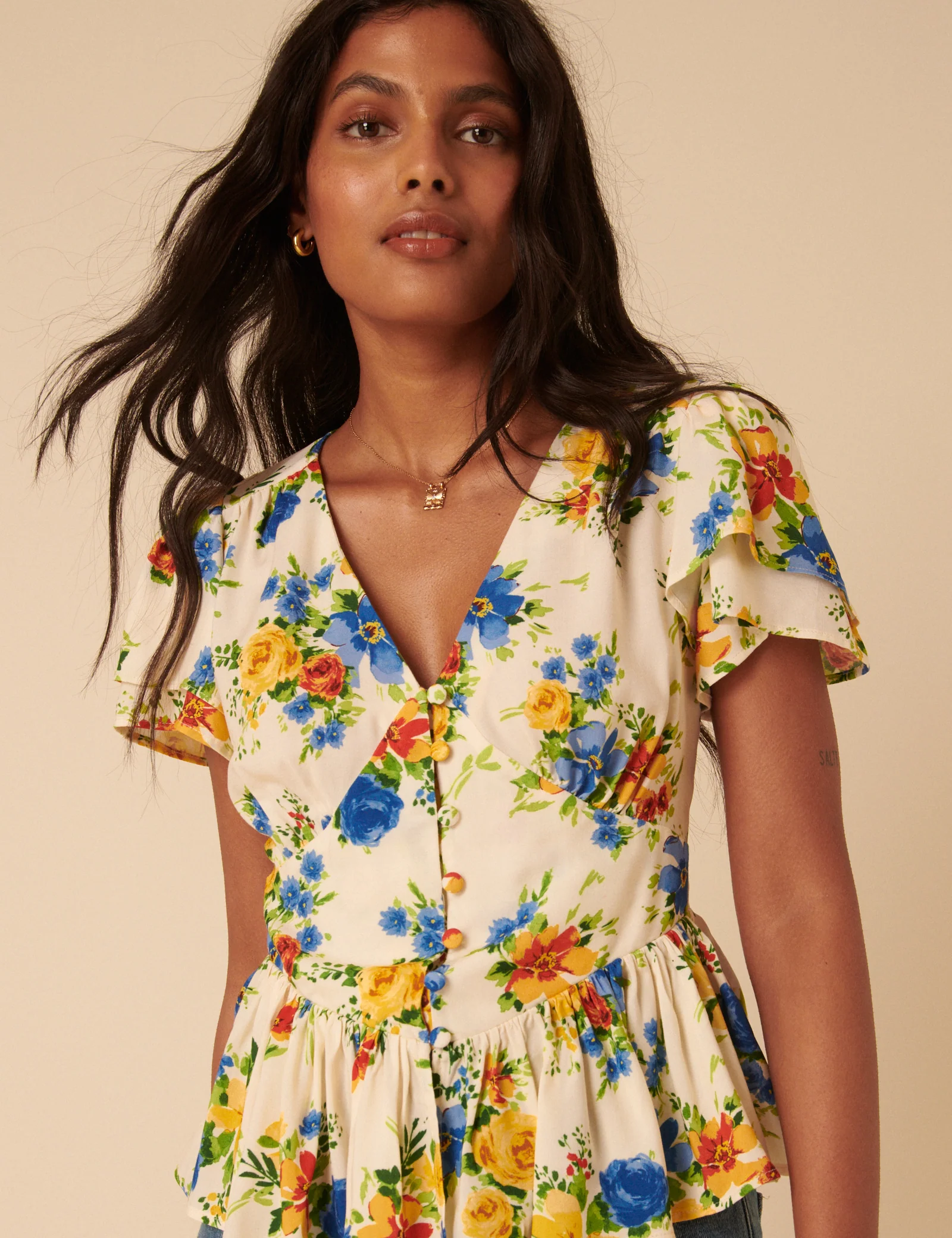 White Floral Peplum Top - Image 3