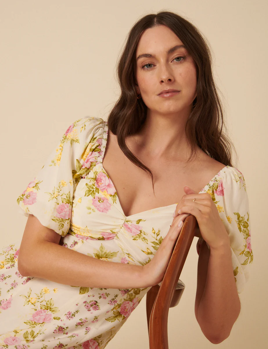 White Floral Peony Midi Dress - Image 2
