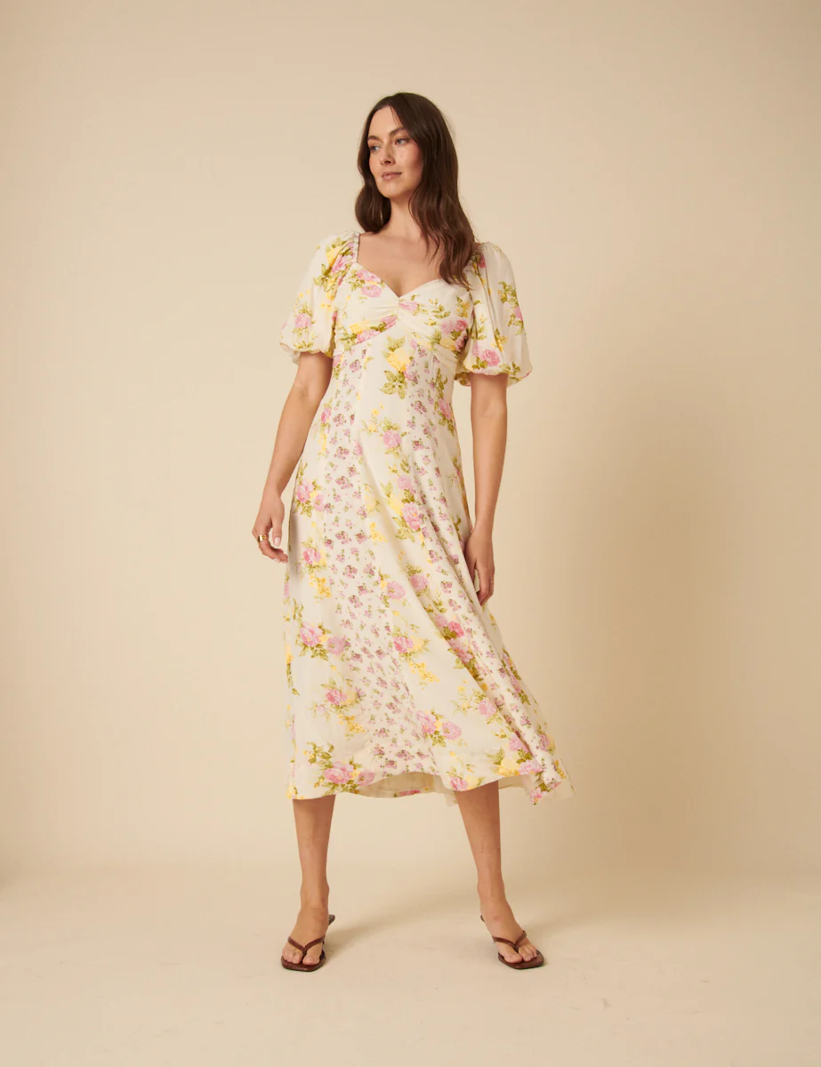 White Floral Peony Midi Dress - Image 3