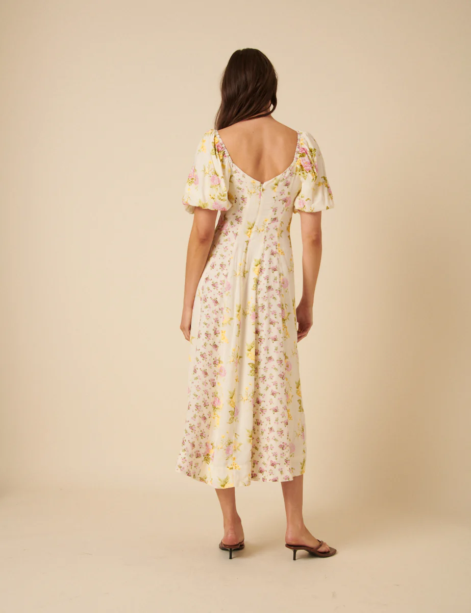 White Floral Peony Midi Dress - Image 4