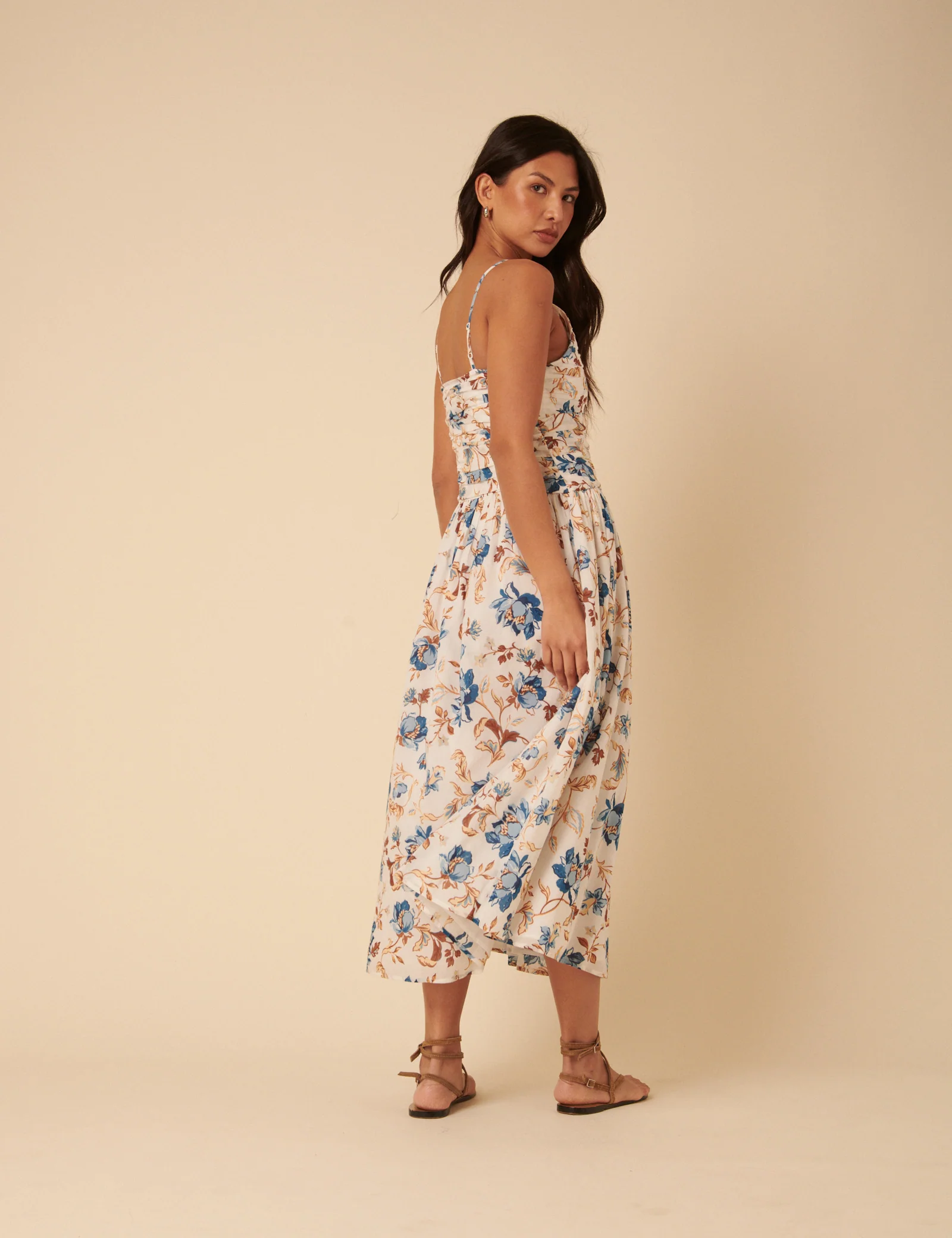 White Floral Ruched Talia Midi Dress - Image 3