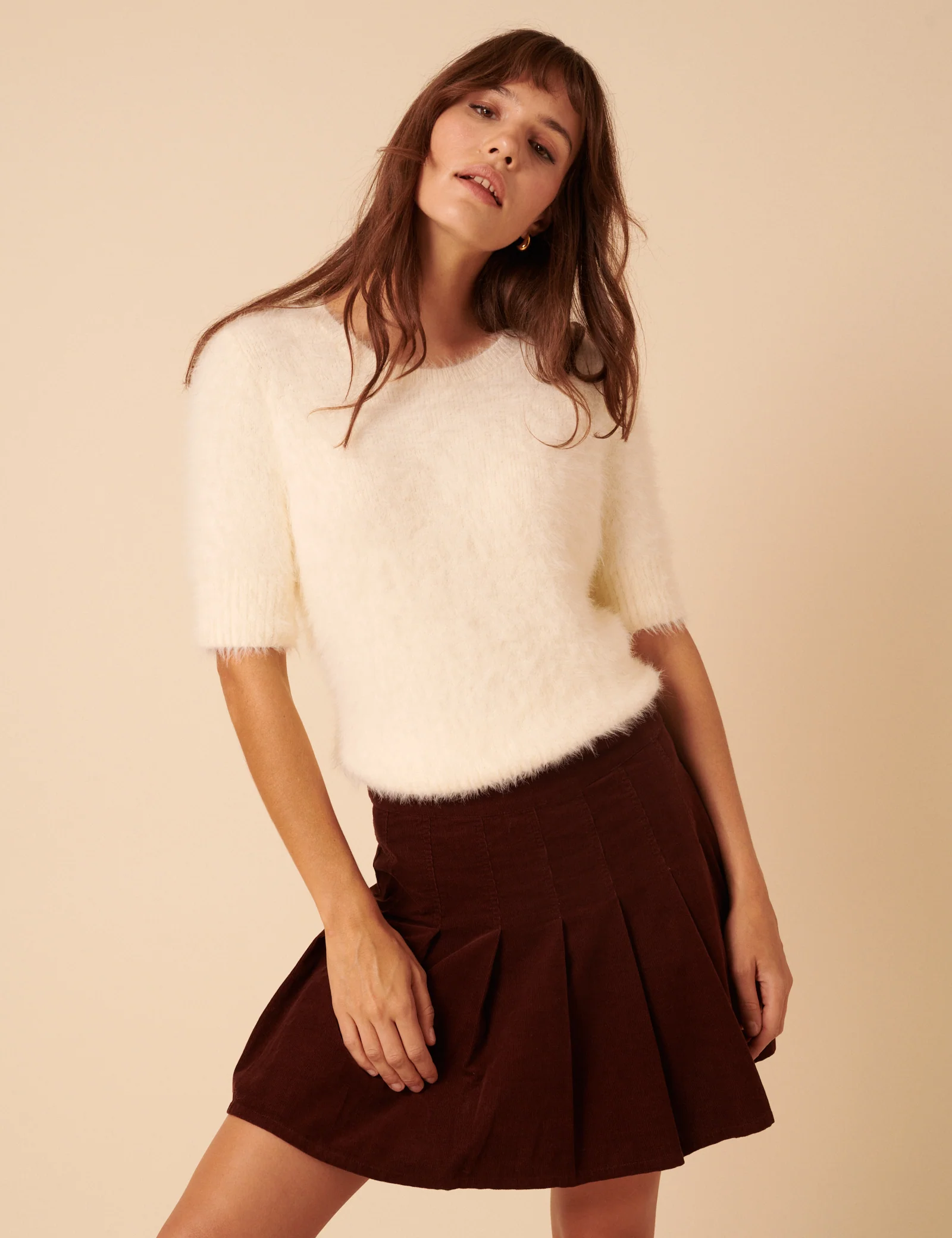 White Fluffy Short Sleeve Knitted Top - Image 2