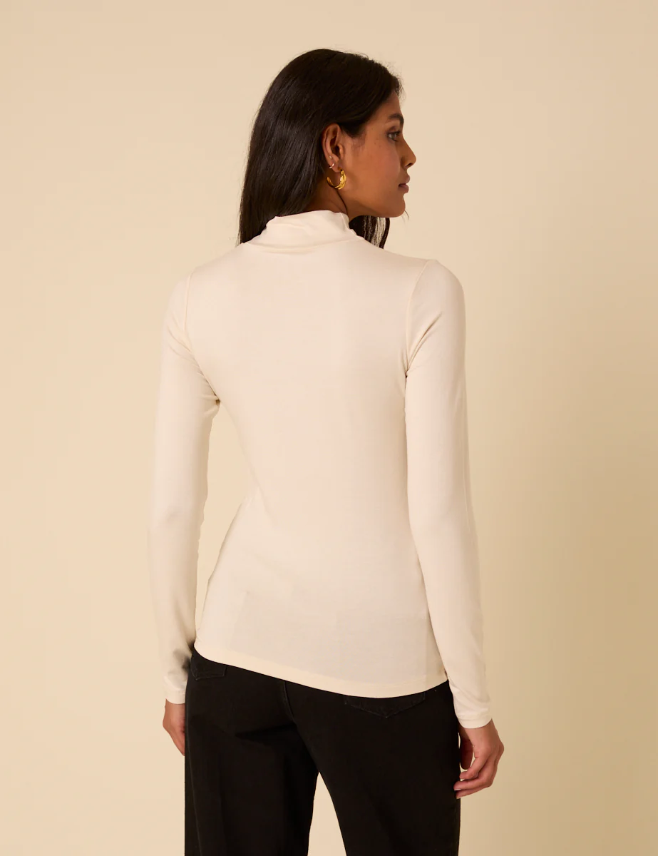 Cream Funnel Neck Long Sleeve Top - Image 4