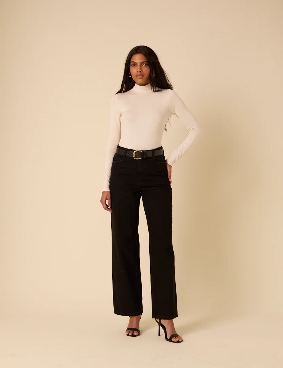 Cream Funnel Neck Long Sleeve Top - Image 5