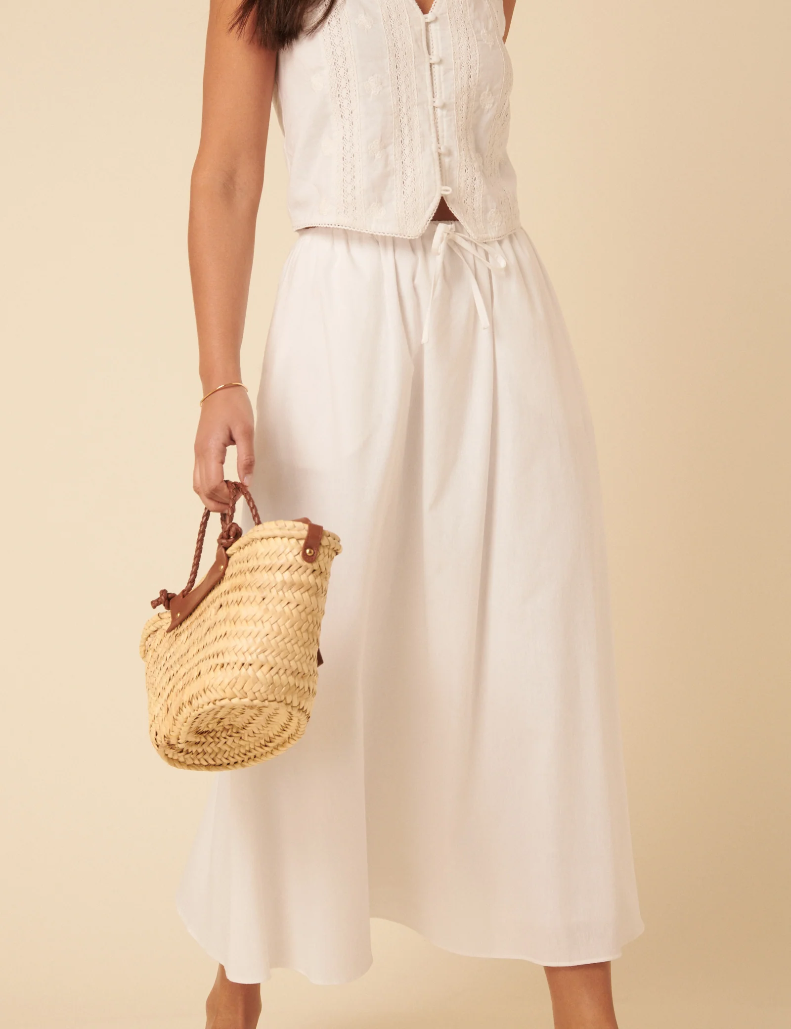White Drawstring Midi Skirt - Image 4